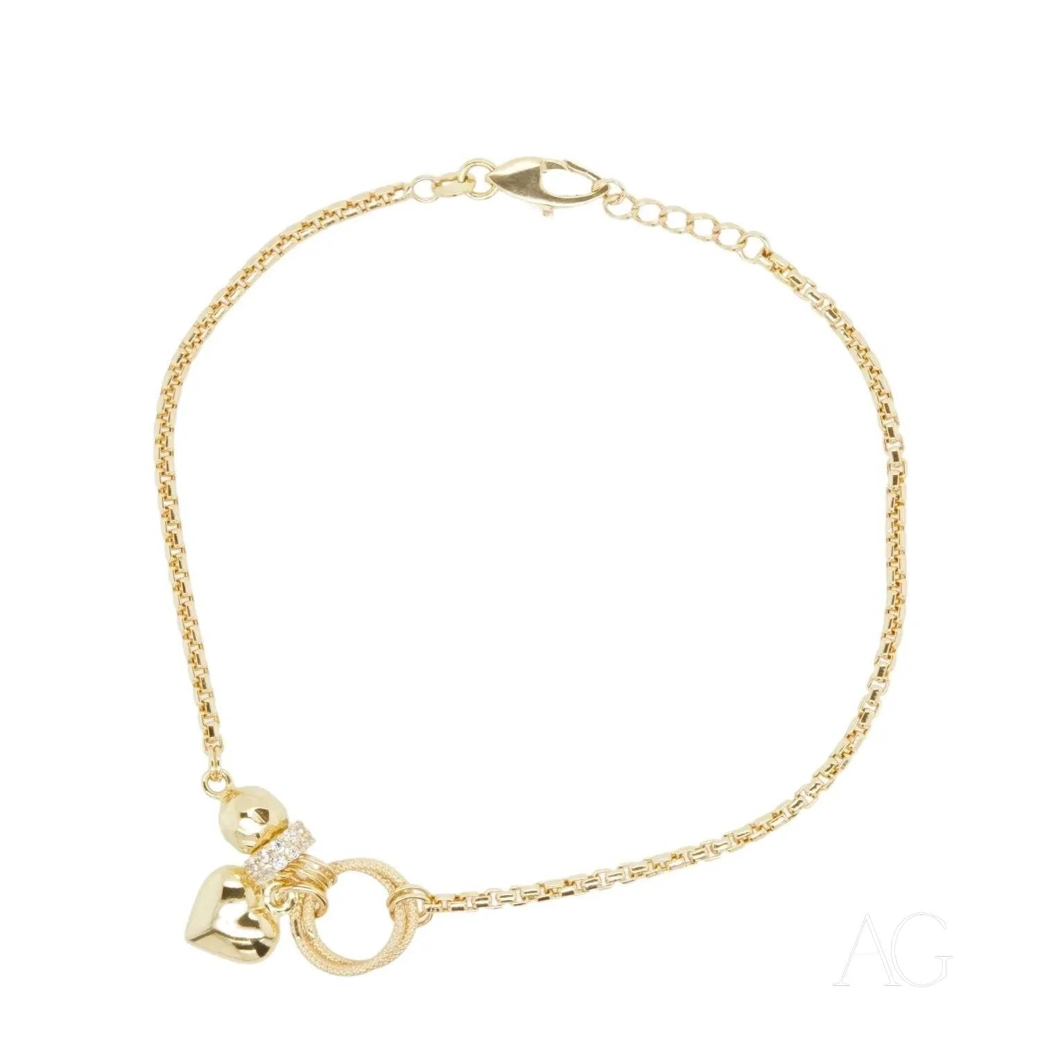 Delicate Charm 18k Gold Bracelet with small charm pendants and zirconia accents