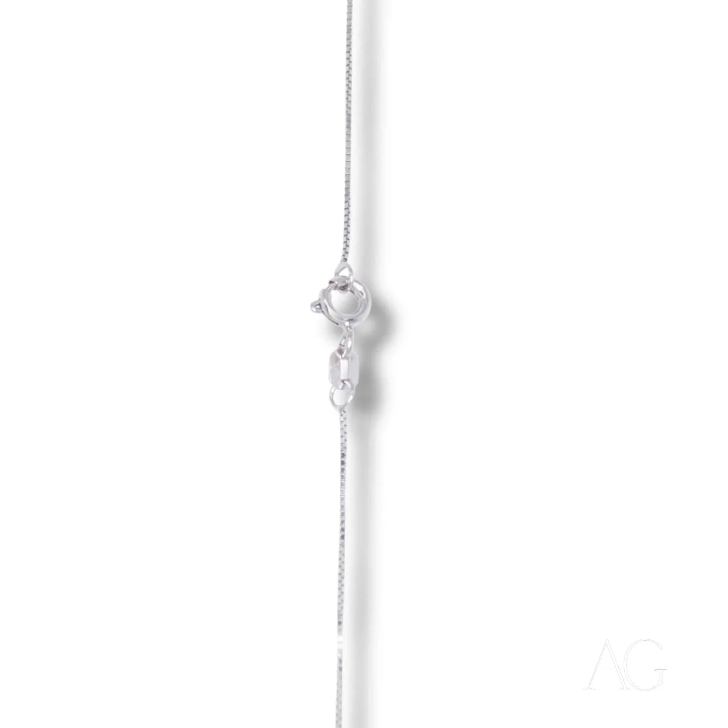 Delicate 18k White Gold box chain with a crystal pendant for petite elegance