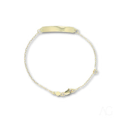 Simple white bracelet with a small rectangular tag, featuring 18k solid gold accents