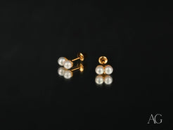 Elegant Double Pearl Stud Earrings in 18K Gold, perfect addition to art gold jewelry collection