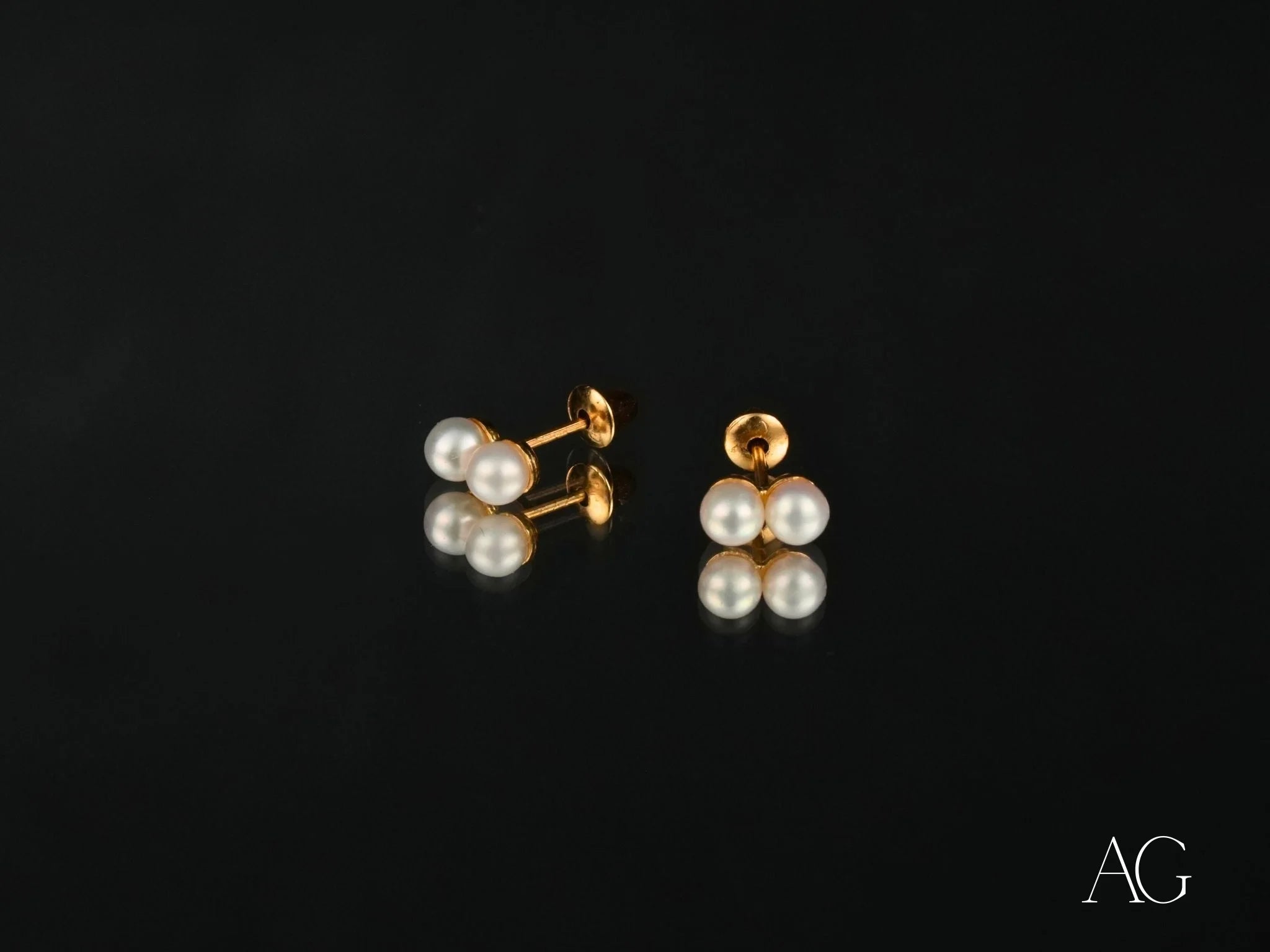 Elegant Double Pearl Stud Earrings in 18K Gold, perfect addition to art gold jewelry collection