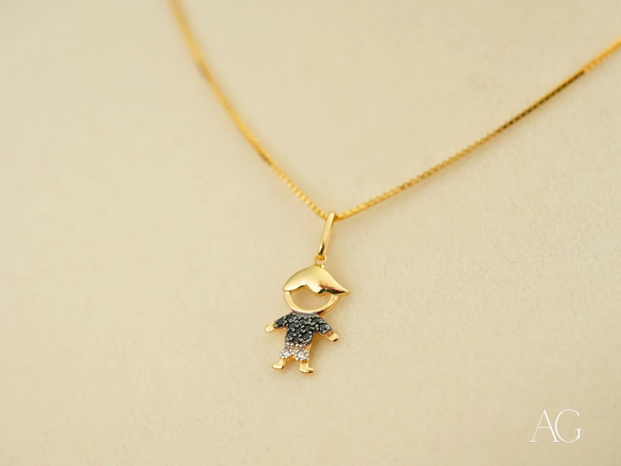 18k Gold Dual Elegance Pendant with Penguin-Shaped Blue Crystal Details