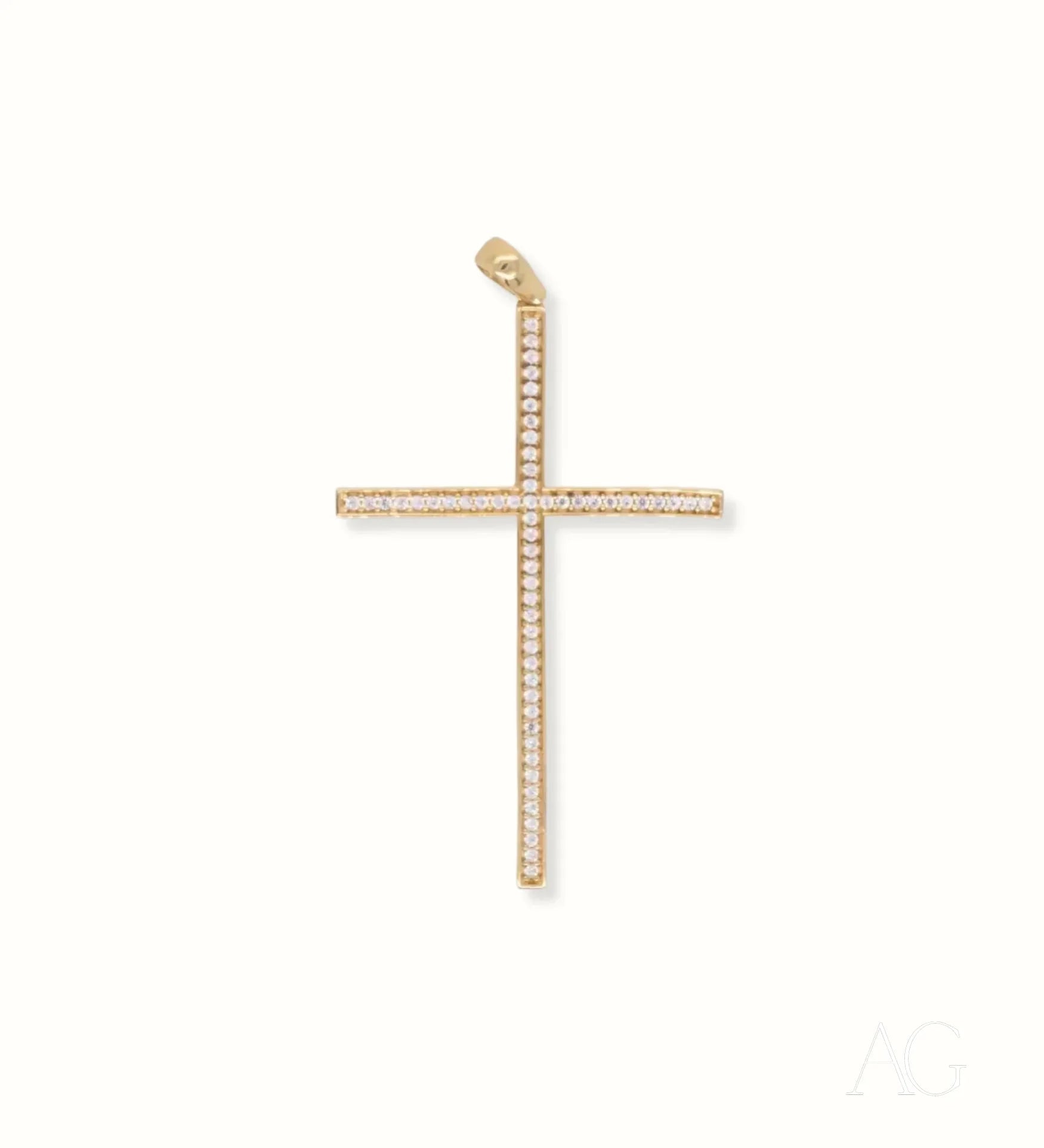 Elegant 18k Gold Cross pendant adorned with CZ stones and sparkling diamonds