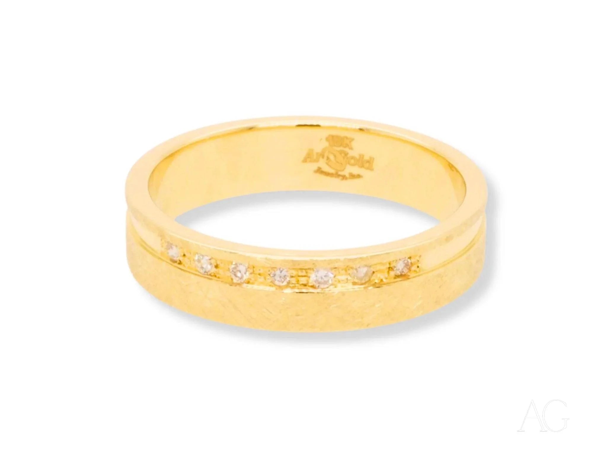 Elegant 18k Gold Diamond Wedding Band featuring a row of small diamonds in the band