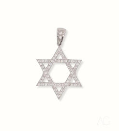 Elegant 18k White Gold Star of David pendant adorned with diamonds and CZ accents