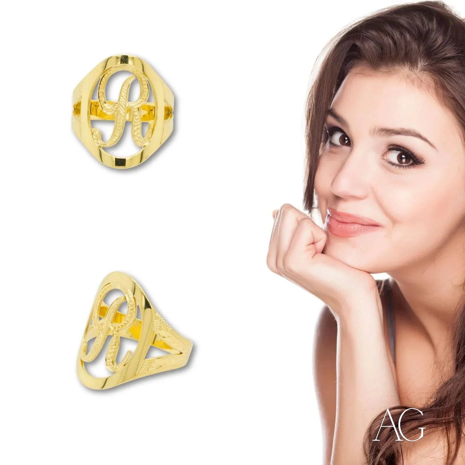 Gold ring with intricate openwork design, perfect for an elegant Initial Letter Ring