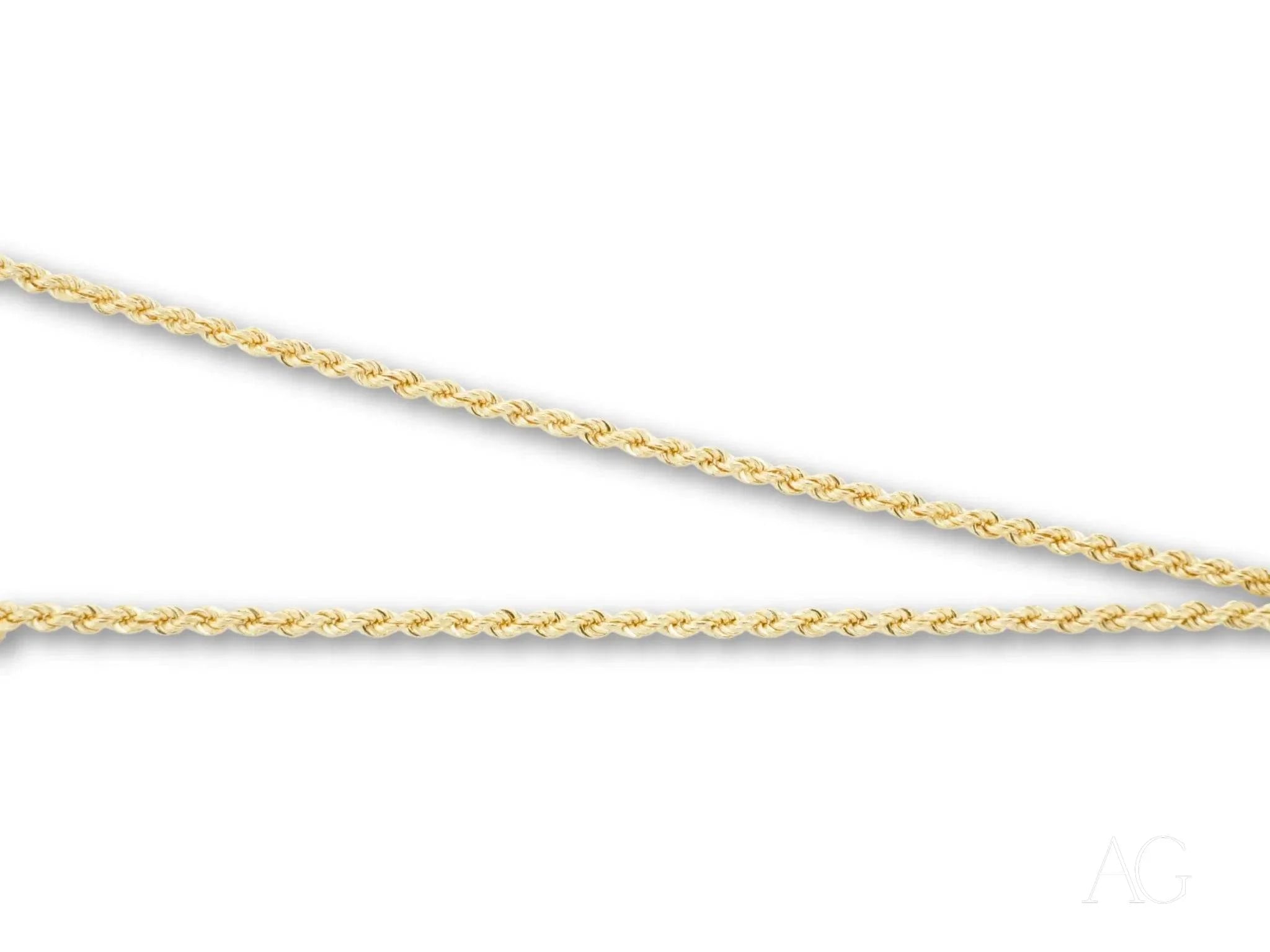 Delicate 14k gold rope chain necklace featuring a secure barrel lock design