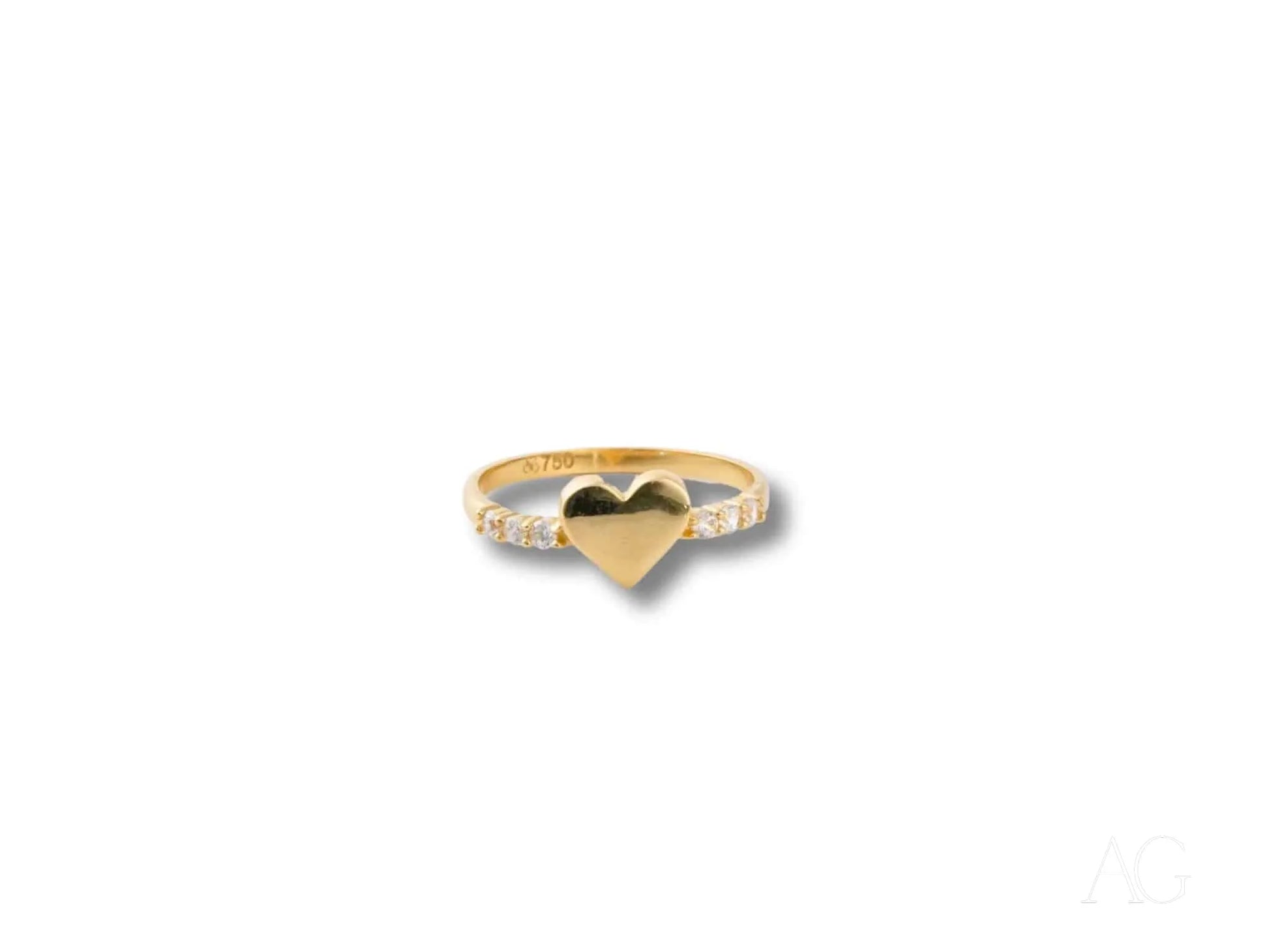 Elegant 18k yellow gold heart ring with gemstones, perfect for celebrating love