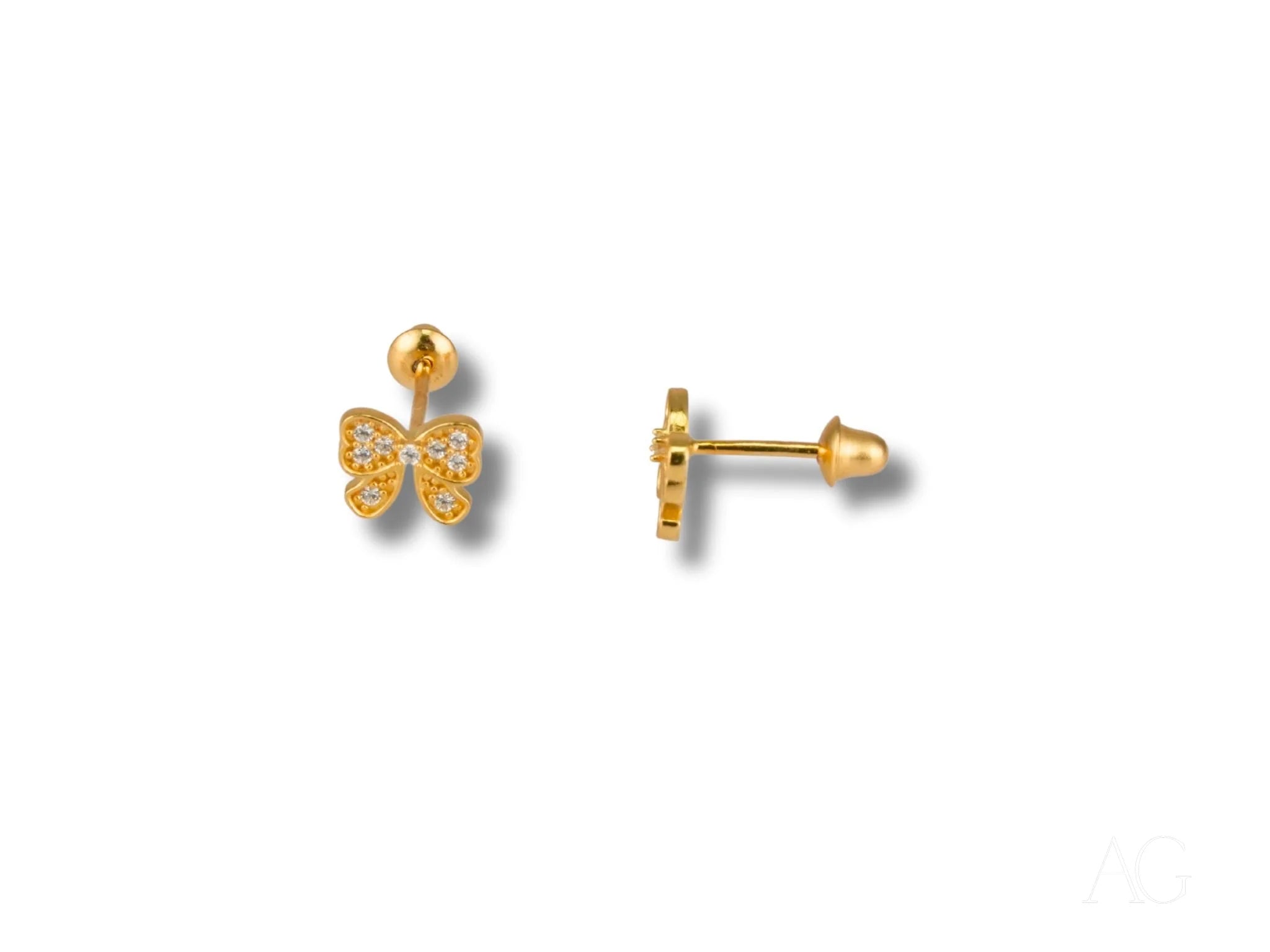 Elegant Bow – 18K Gold CZ Bow Earrings, stunning art gold jewelry and solid 18k gold design
