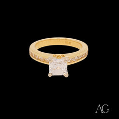 Gold Engagement Ring with Princess-Cut Diamond, an Elegant 18k CZ Solitaire Adorned Ring