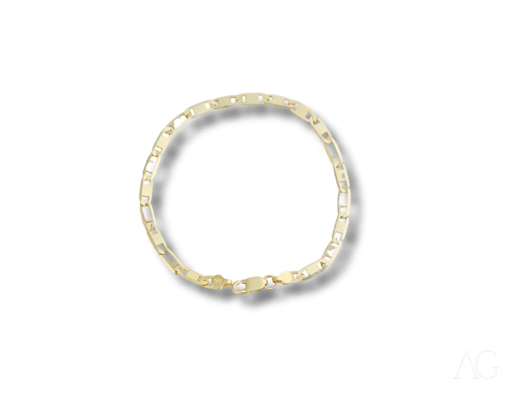 Elegant solid 18k gold piastrine link bracelet with a textured ring-shaped design