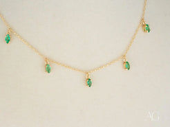 Elegant 18k Gold Emerald Necklace showcasing stunning marquise-cut emerald droplets