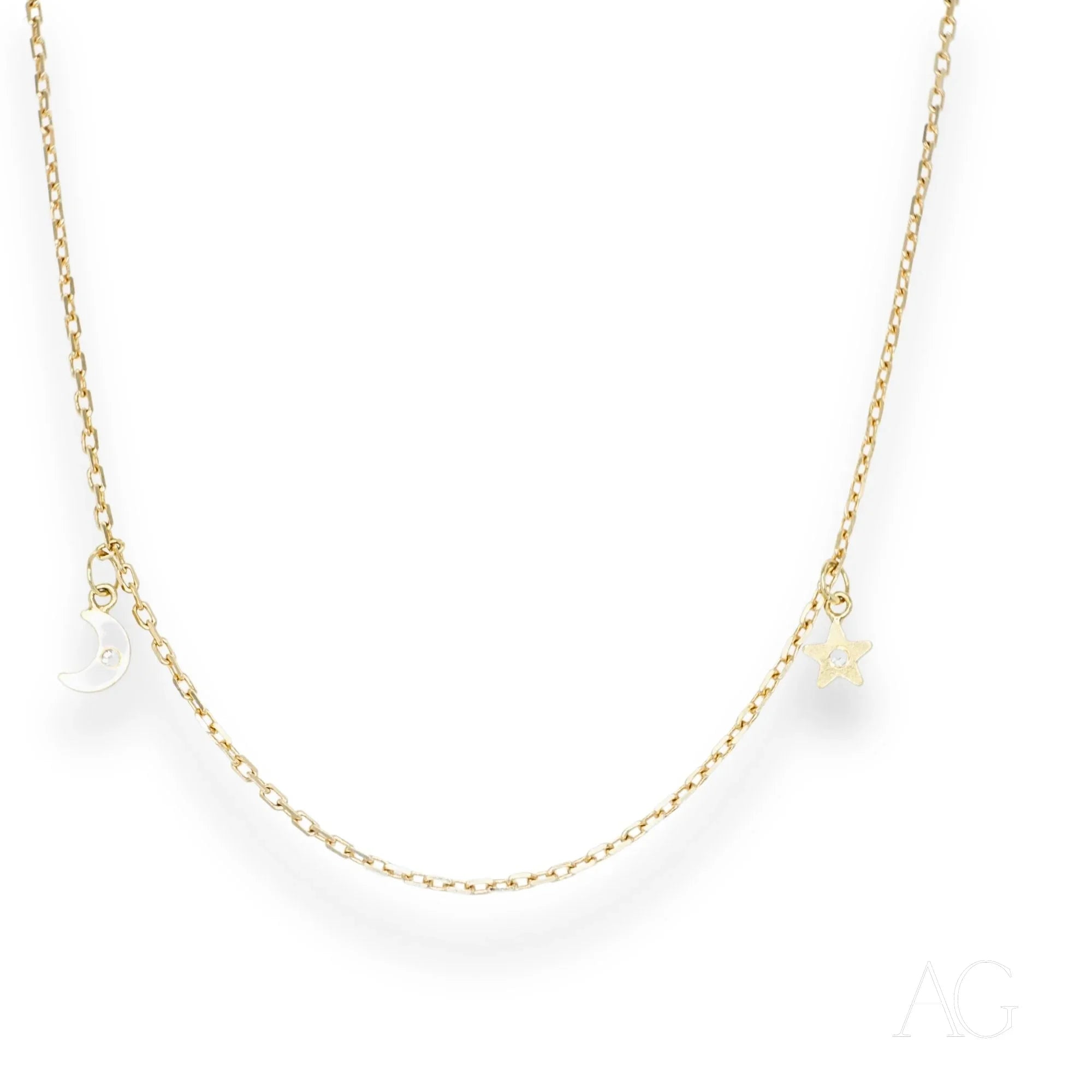 Delicate gold chain necklace with pearl accents accentuates enchanting 18k gold anklet