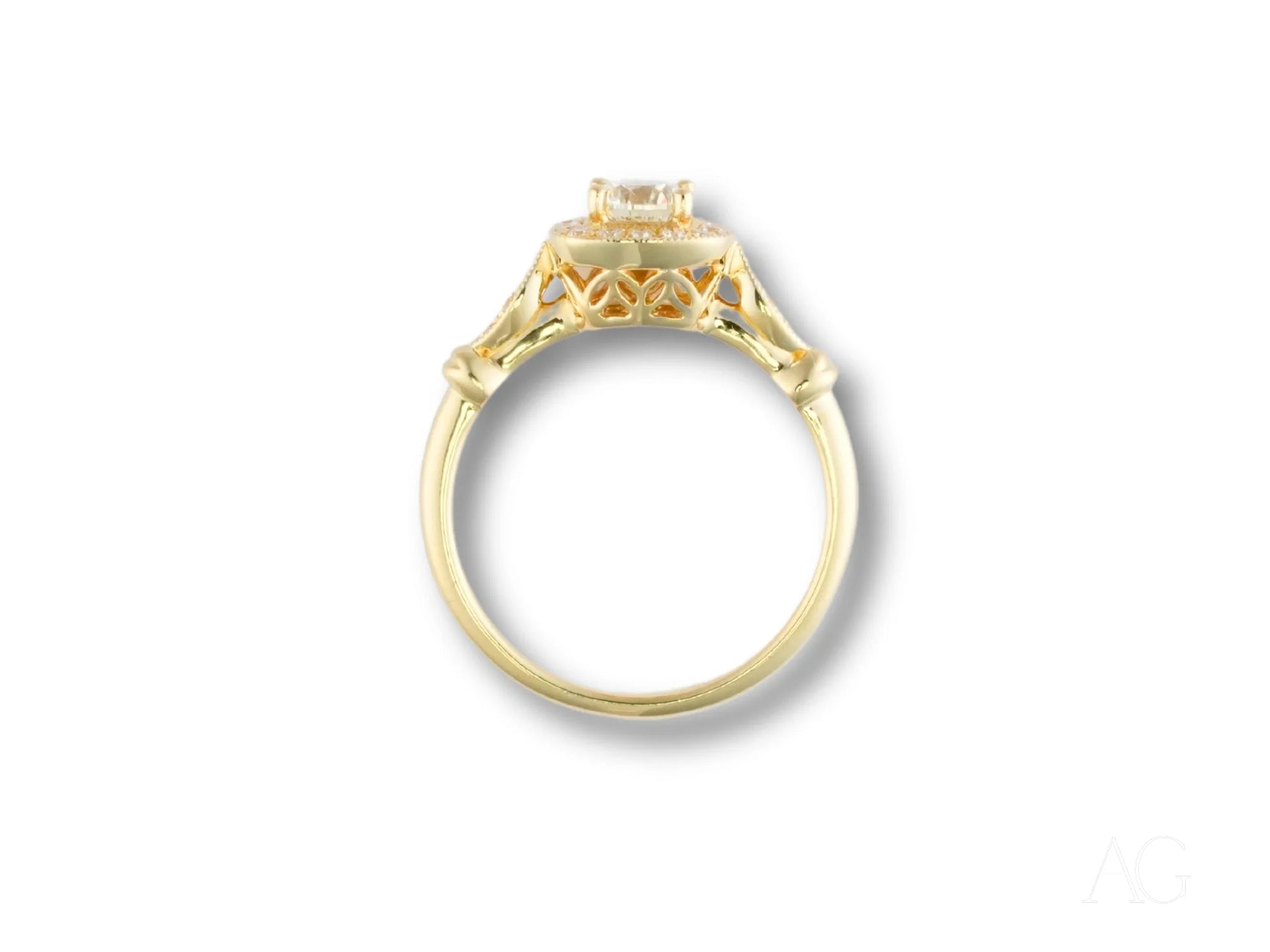 Eternal Embrace Engagement Ring featuring an intricately set center diamond in 18k yellow gold