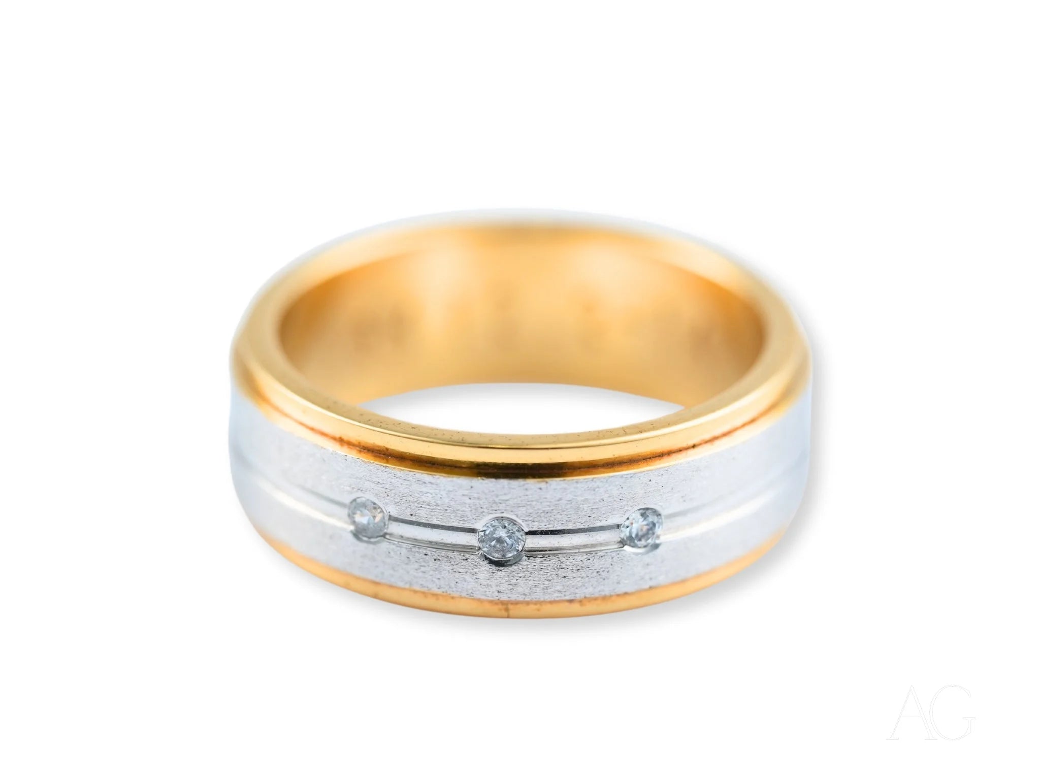 Two-tone Eternal Duo Wedding Band in White Gold with Diamond Inset Center