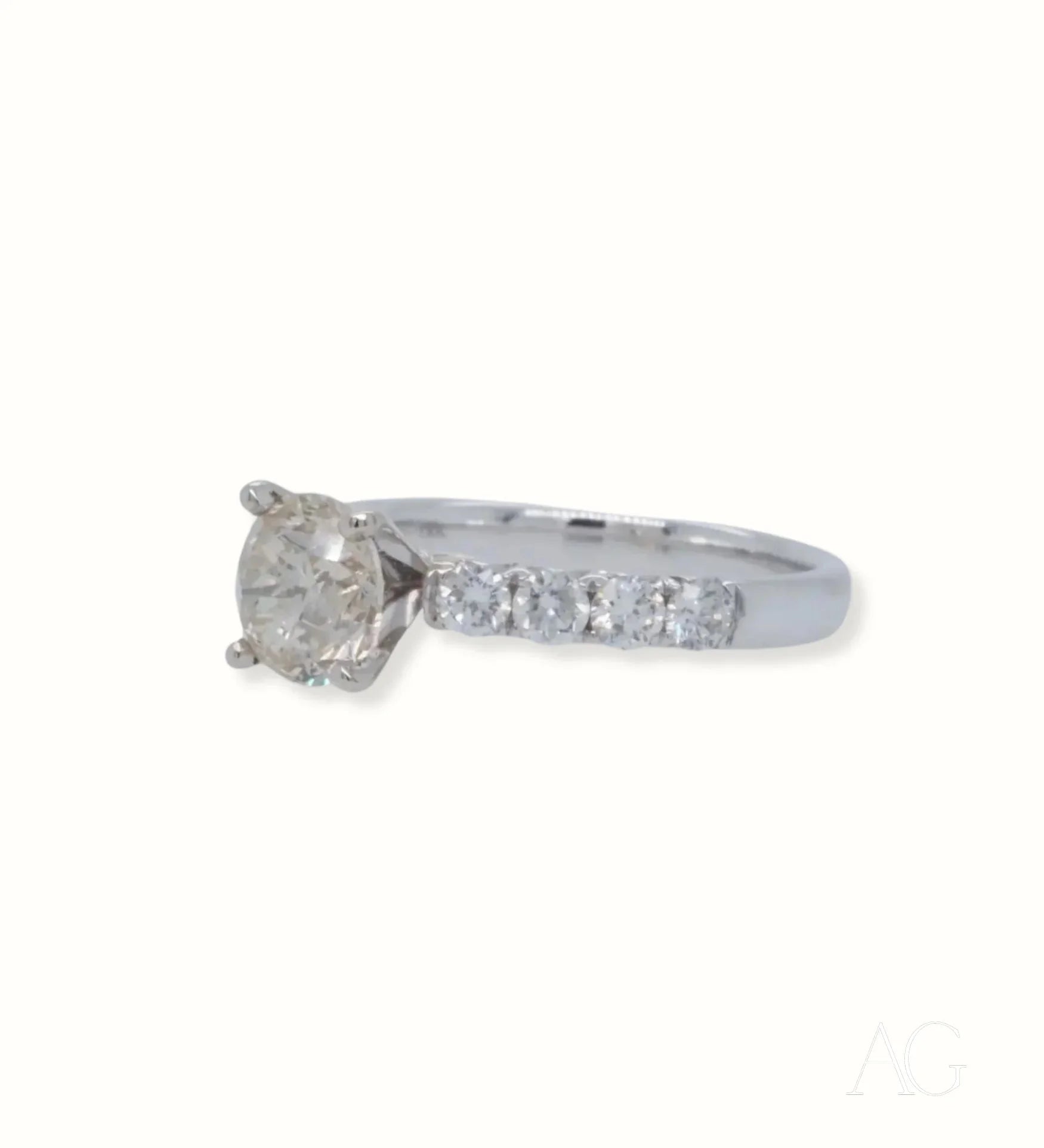 Eternal Love 18k White Gold Ring featuring a 1.35ct Diamond center stone and accent diamonds