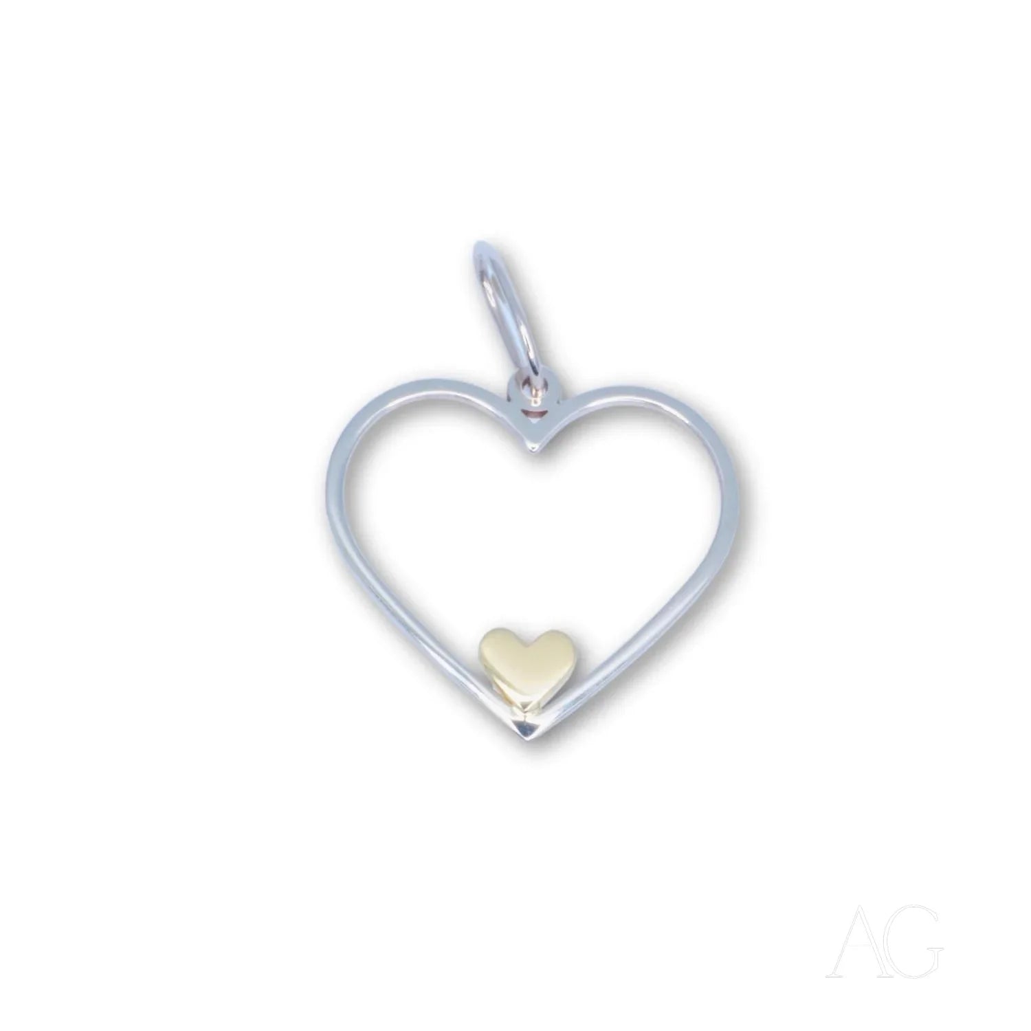 Heartfelt glint pendant with a gold heart in a silver outline, Eternal Love Pendant