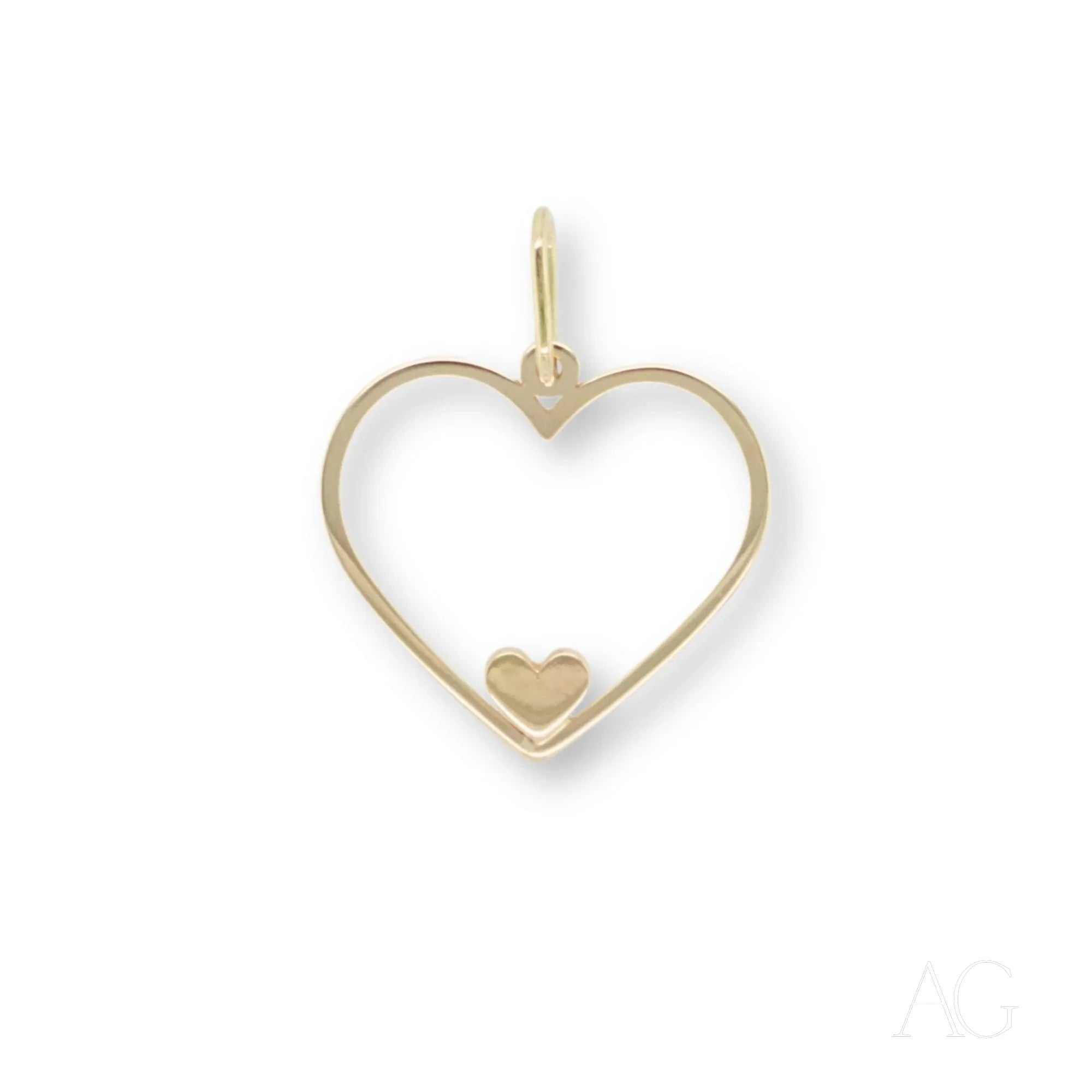 14k gold Eternal Love pendant featuring a gold heart-shaped design with a smaller heart inside