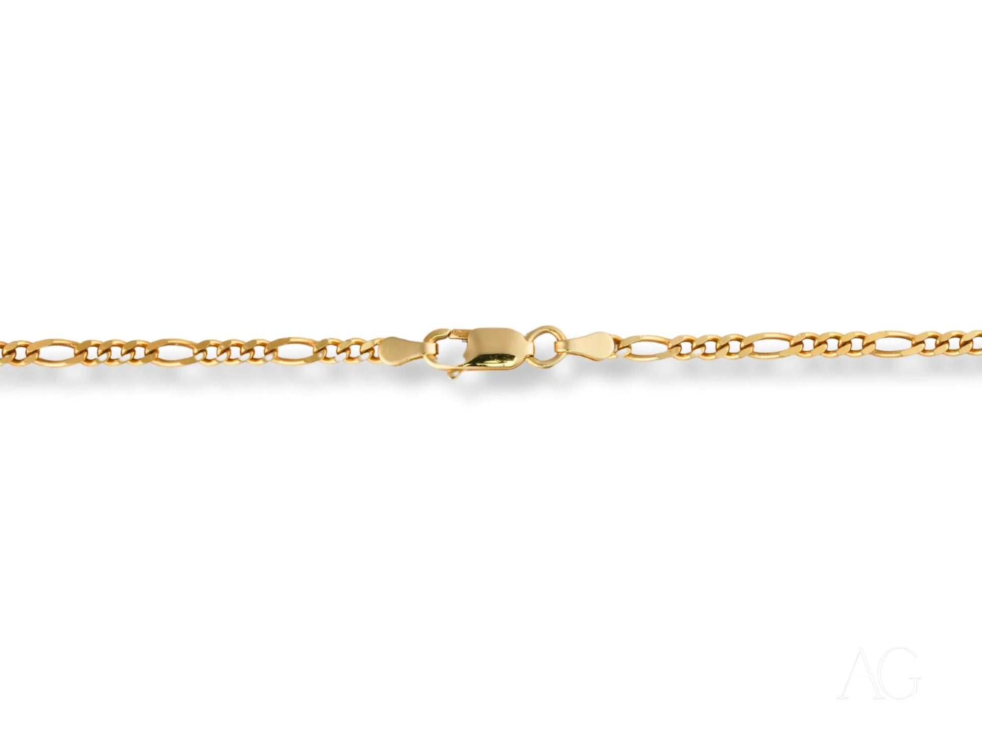 Eternal Prestige 18K Gold Figaro Chain with clasp showcasing elegant design