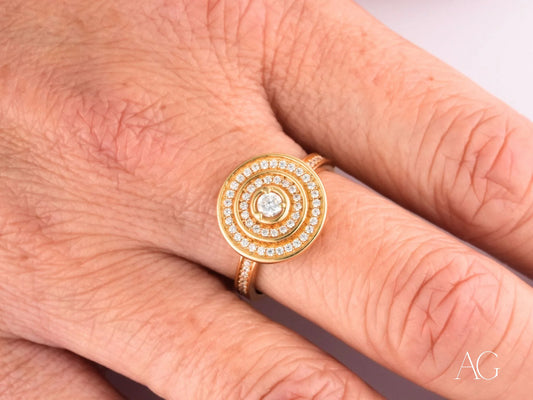 Eternal Radiance Ring with gold band and concentric cubic zirconia stones for timeless elegance