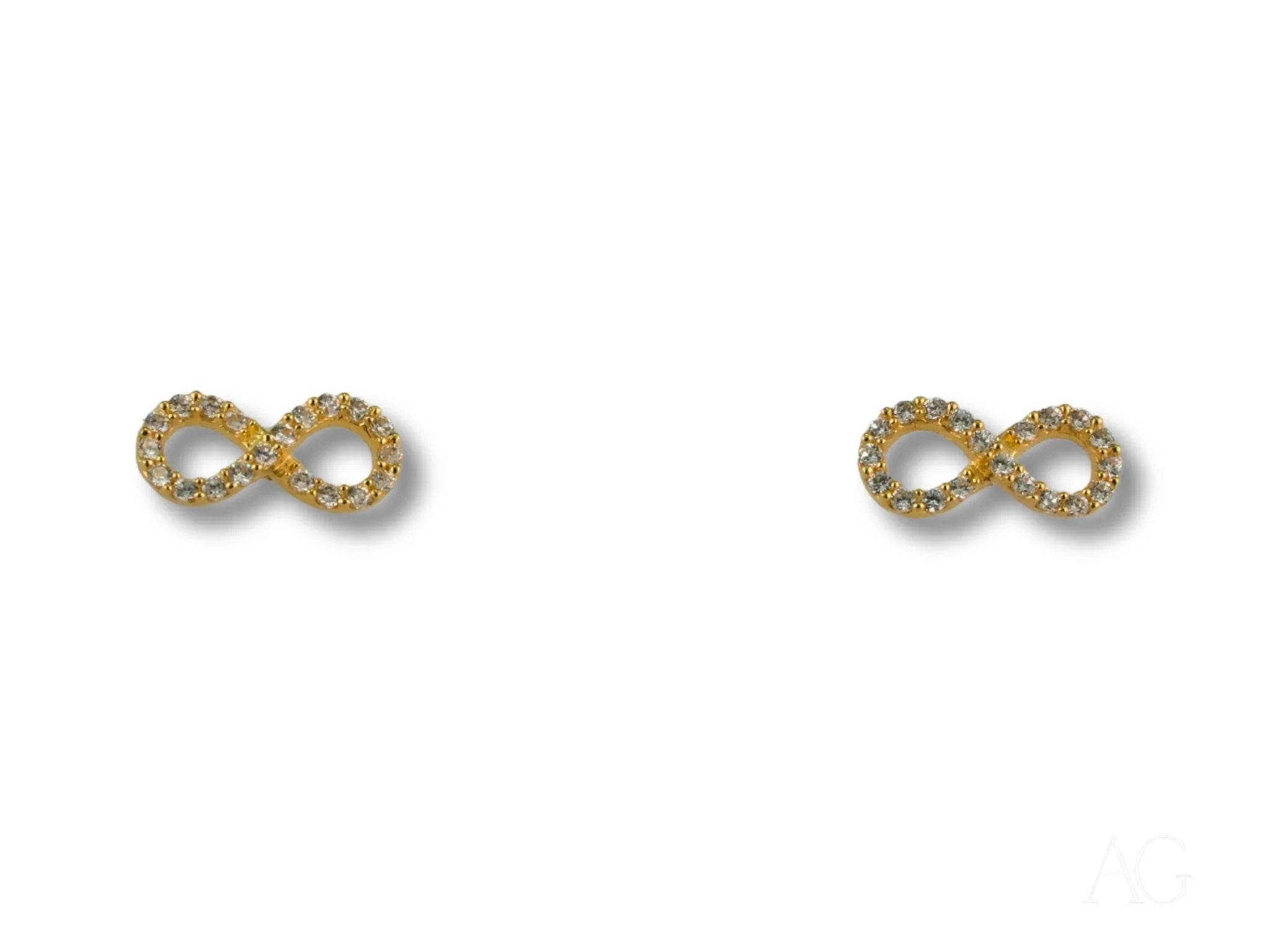 Gold Infinity Symbol Earrings with Rhinestones from Eternal Spark 18K Gold Collection
