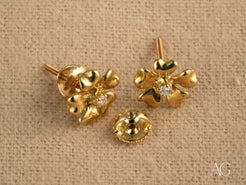 Gold Floral Elegance Earrings with 0.06ct Diamond Flower Stud Accents