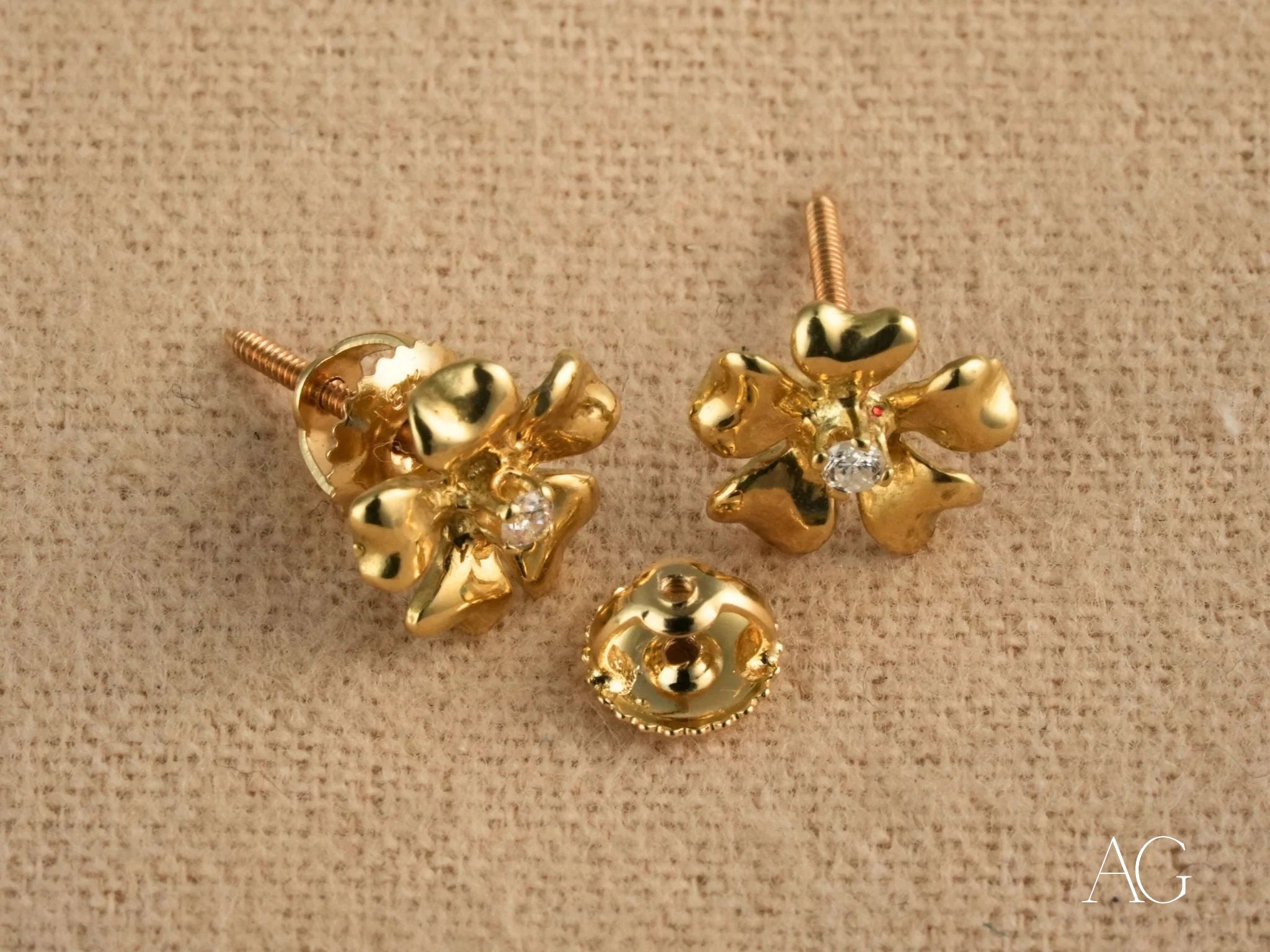 Gold Floral Elegance Earrings with 0.06ct Diamond Flower Stud Accents