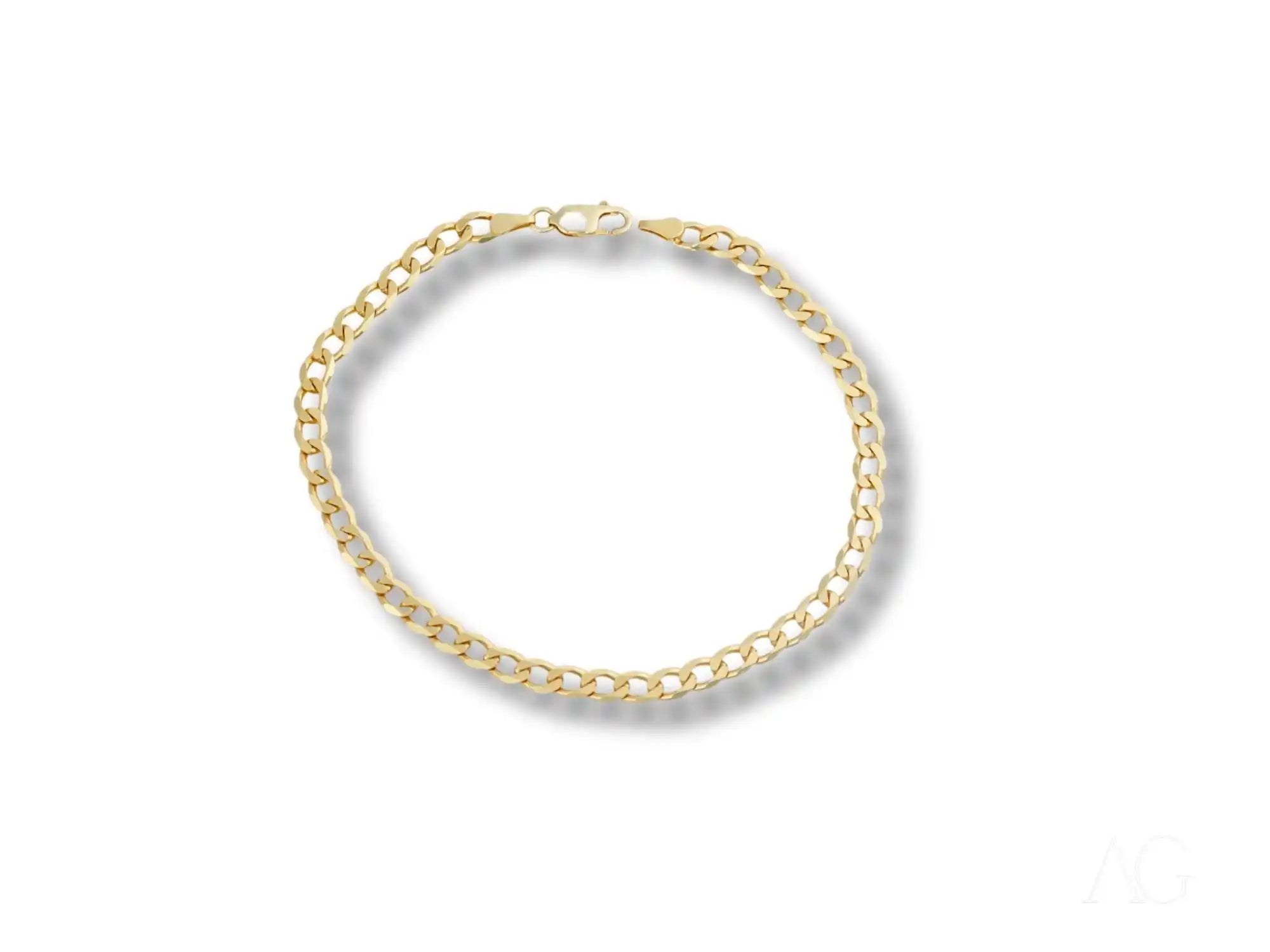 Gold chain bracelet with interlocking links.