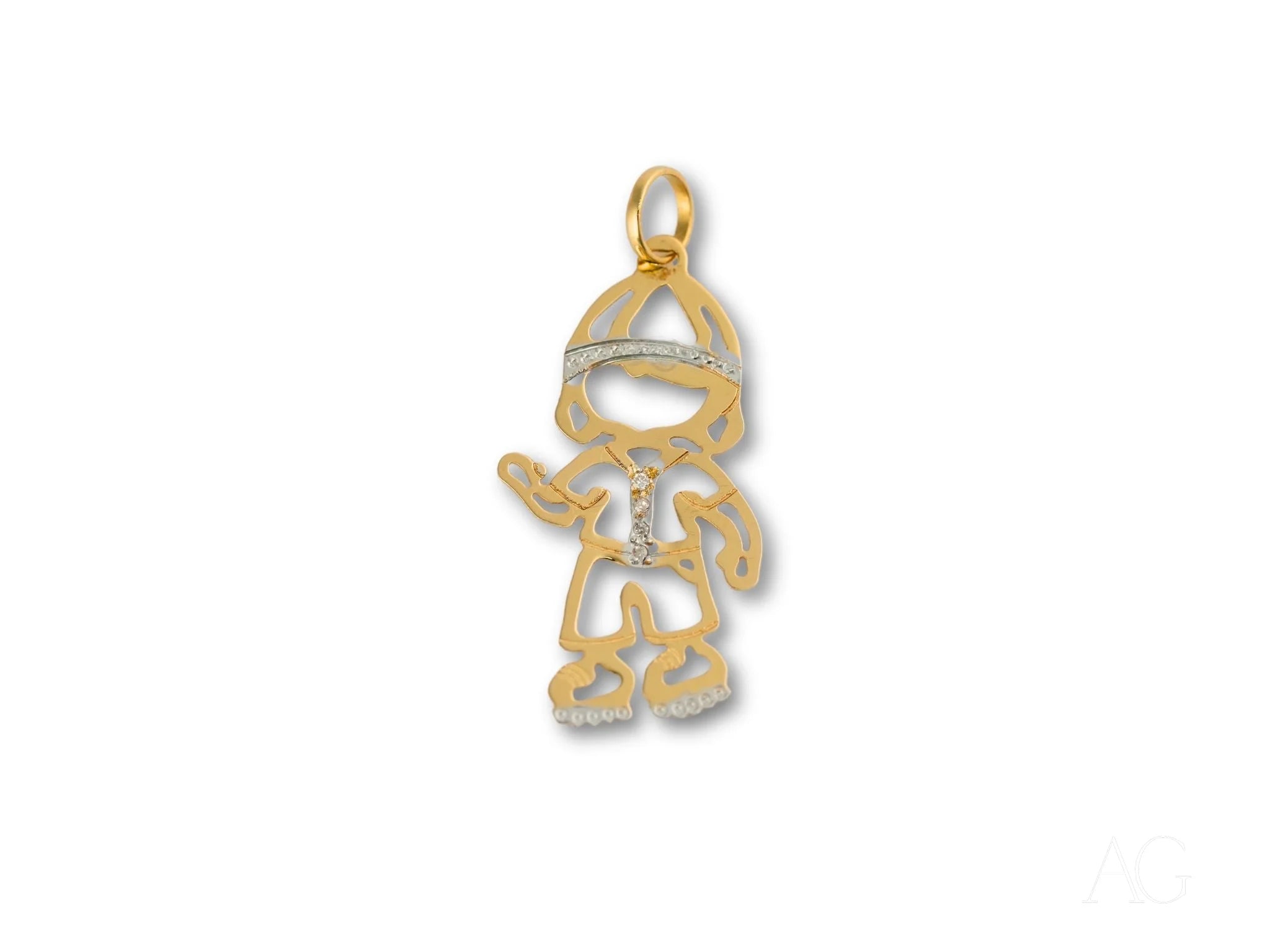 Gold and diamond pendant in 18k gold shaped like a boy, Golden Treasures Pendant