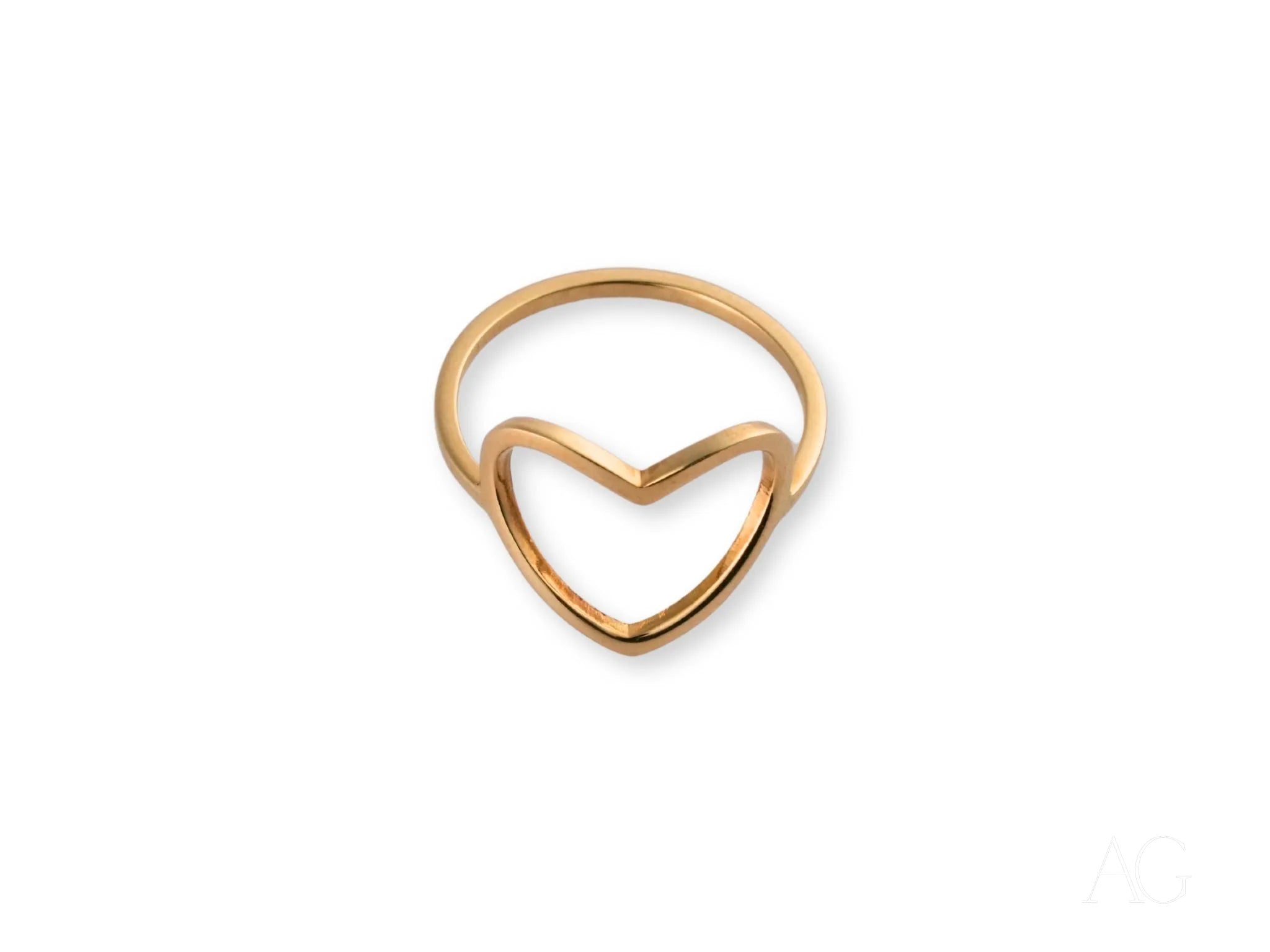 Gold heart-shaped ring showcasing a minimalist open-heart design in 18k gold