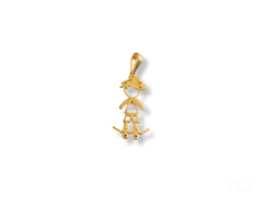 Gold pendant featuring stylized skateboarders in 18k gold, Golden Skater design