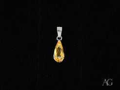 Teardrop-shaped yellow Citrine pendant with silver bail in 18k white gold, Golden Glow