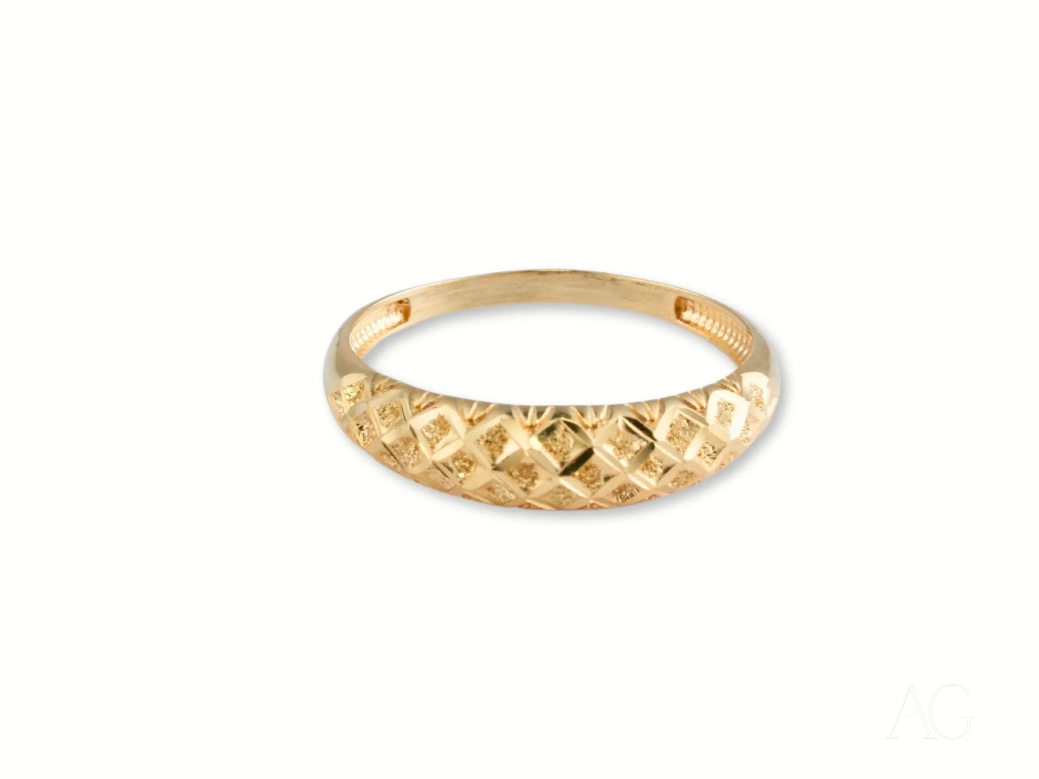 Gold ring with quilted diamond pattern design from Golden Grace 18k Aparador Ring