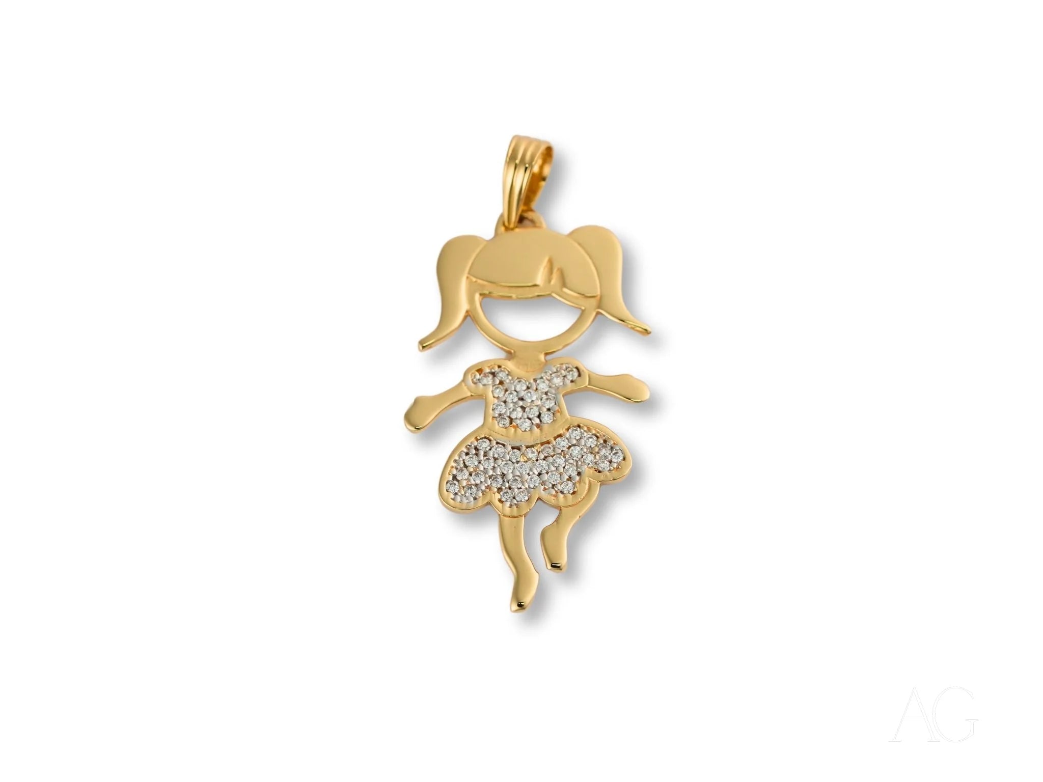 18k Gold girl dancing pendant with crystal-studded dress for Golden Moments collection