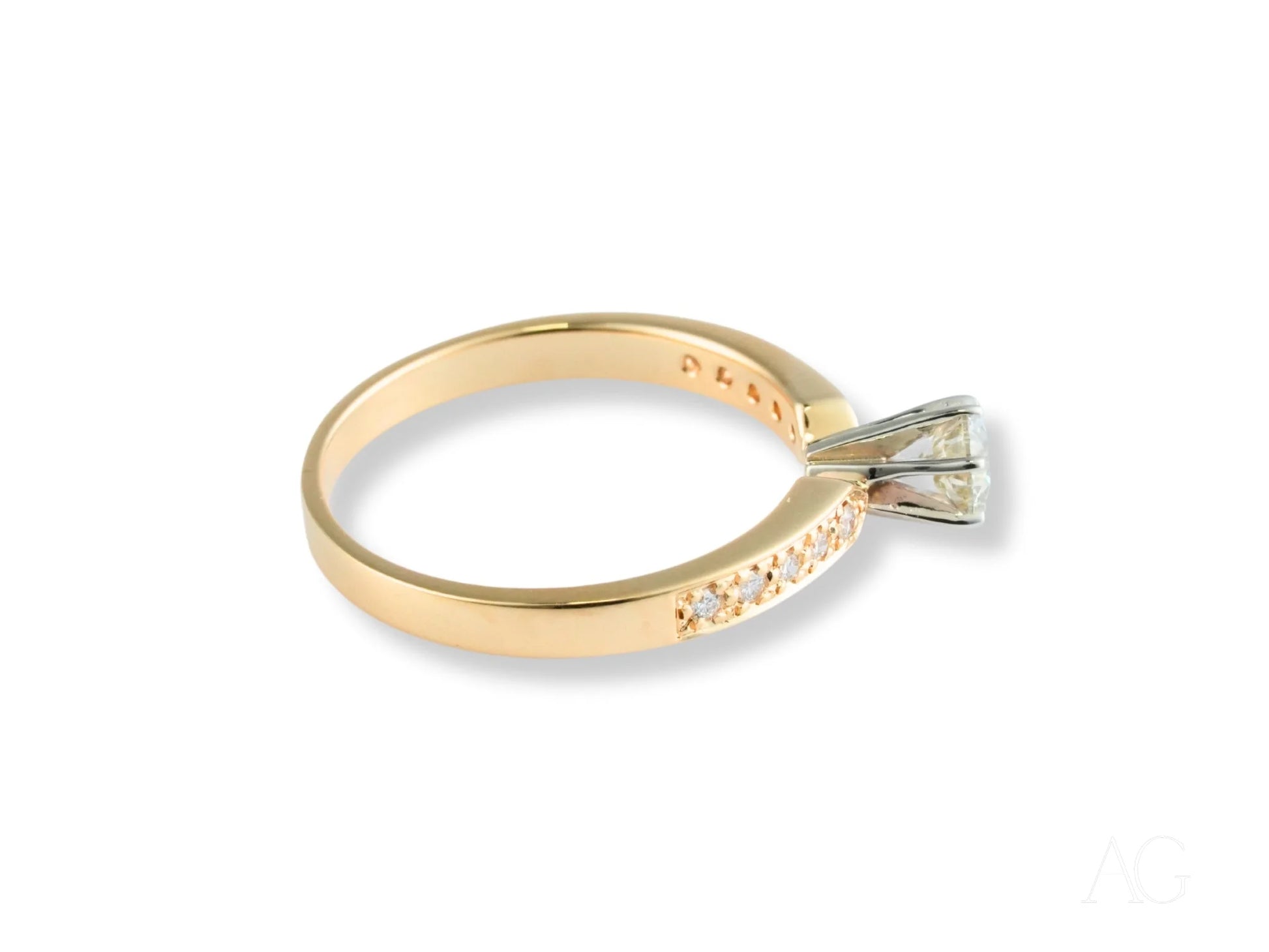 Gold engagement ring with diamond solitaire and accent diamonds, Golden Promise design