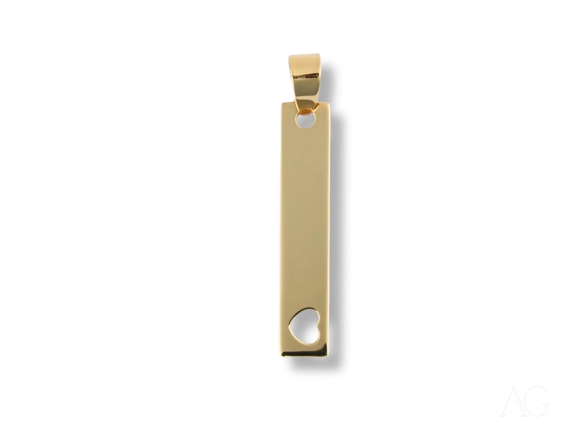 18k gold rectangular bar pendant with a sleek, modern design in the Golden Bar Pendant