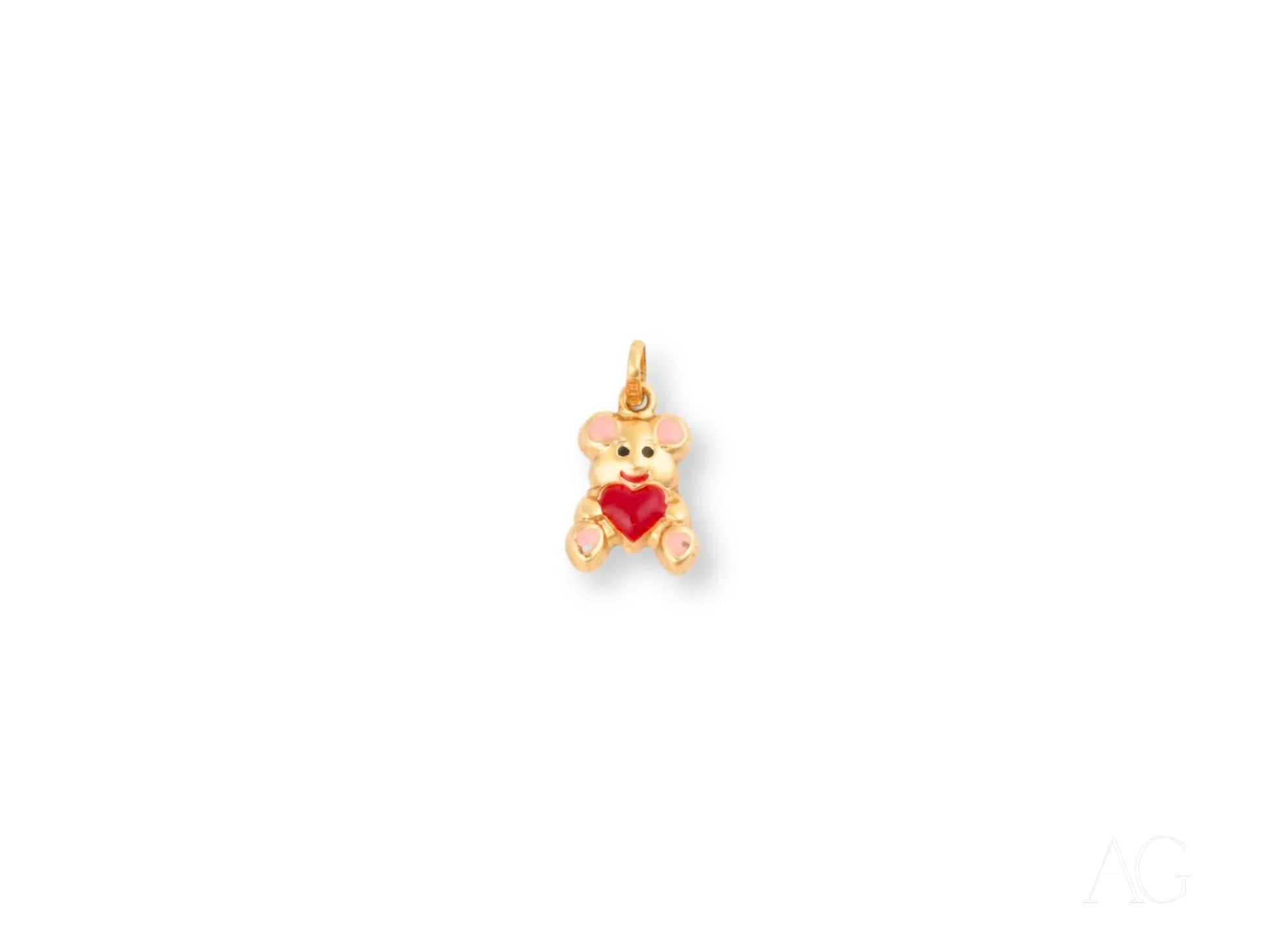 18k Gold Golden Cub Bear Pendant charm holding a red heart for a stylish accessory