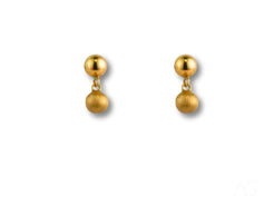 Elegant 18k Gold Ball Drop Earrings featuring a brushed gold finish for a chic look