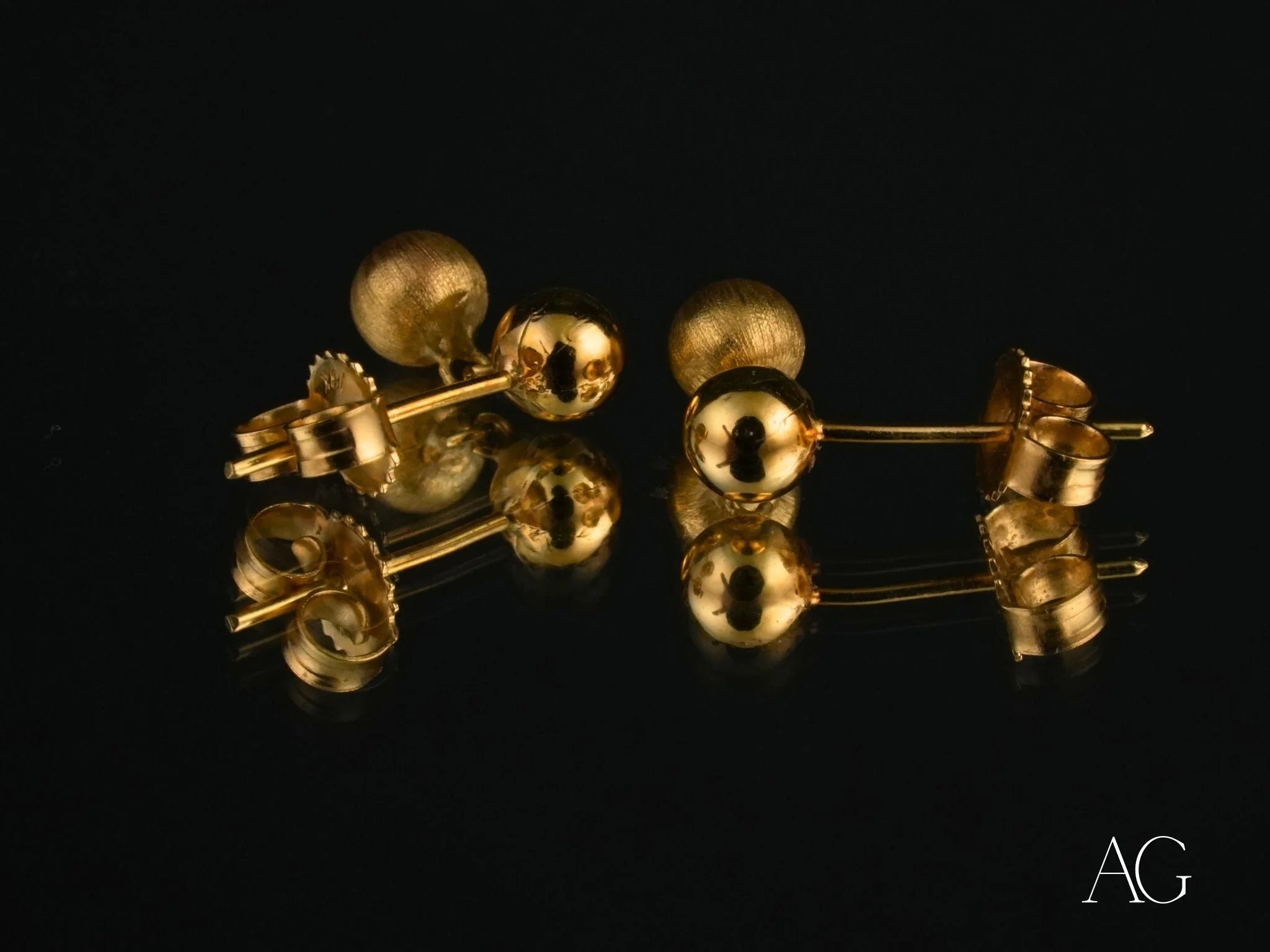 Elegant 18k Gold Ball Drop Earrings showcasing a brushed gold finish for a chic look