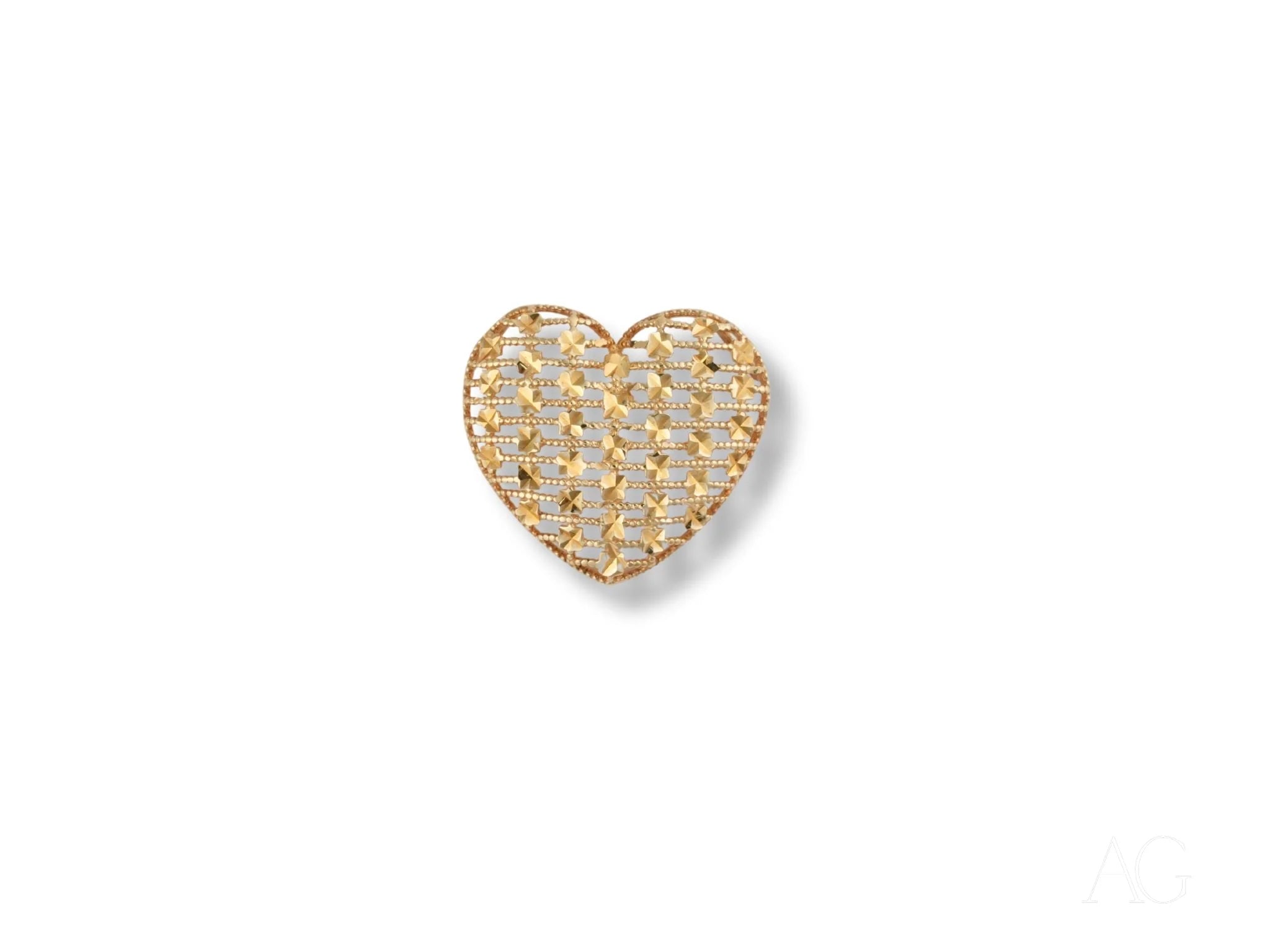 Golden Heart Pendant featuring a heart-shaped pin with 18k gold edges and woven interior