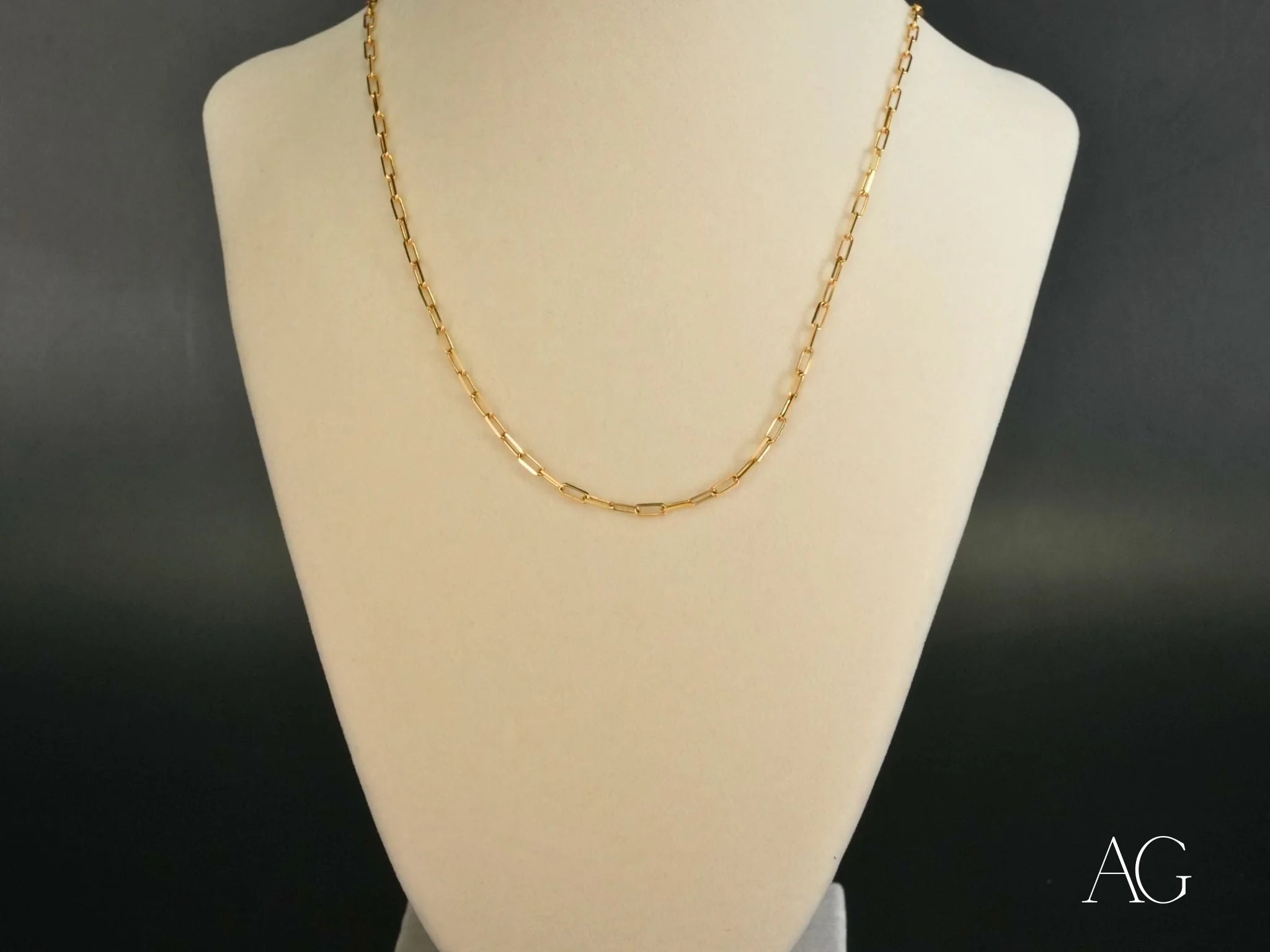 Gold chain necklace showcasing the Golden Icon 18K Yellow Gold Paperclip Link Chain