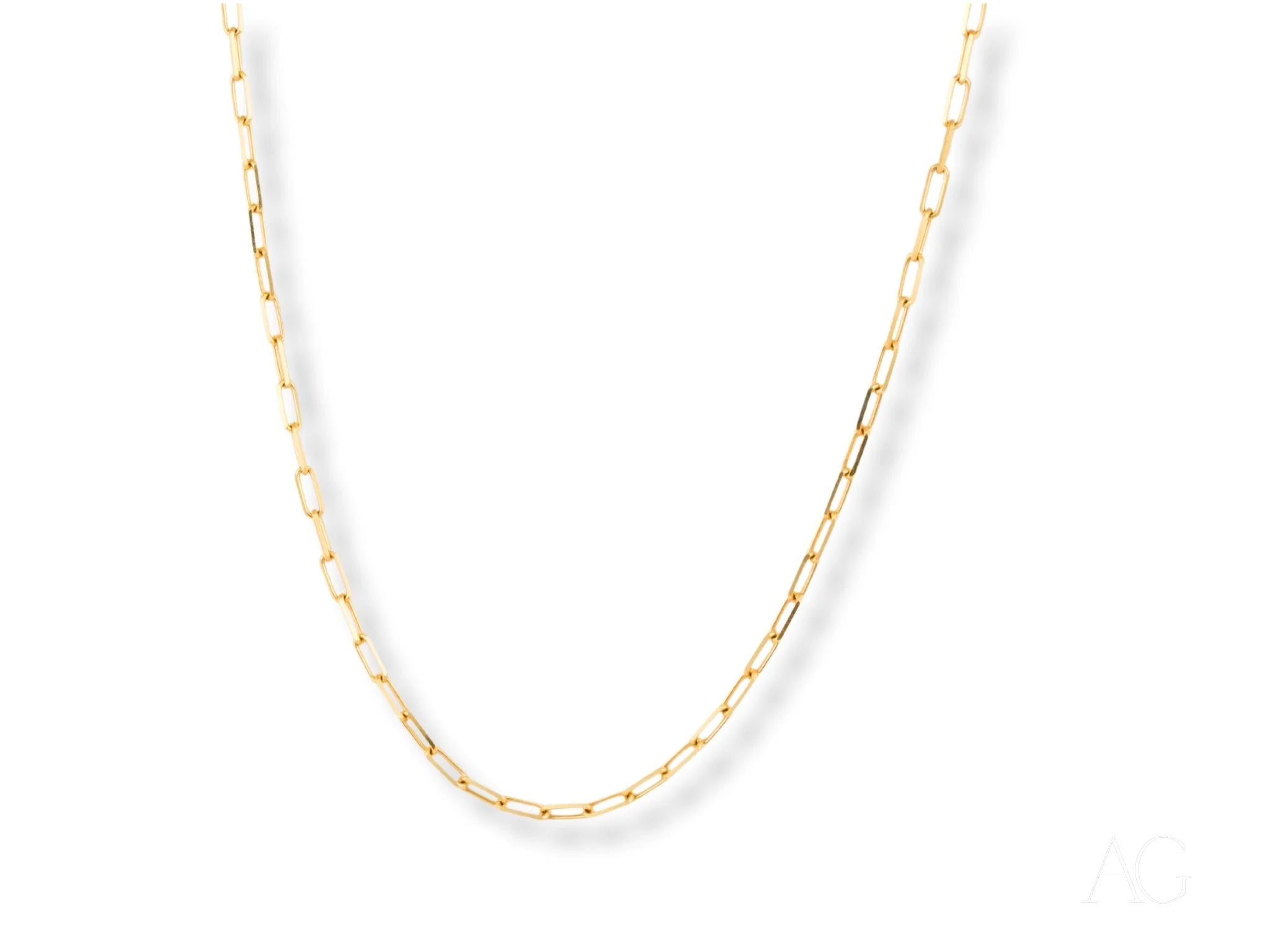 Gold chain necklace featuring a 18K Yellow Gold Paperclip Link Chain design