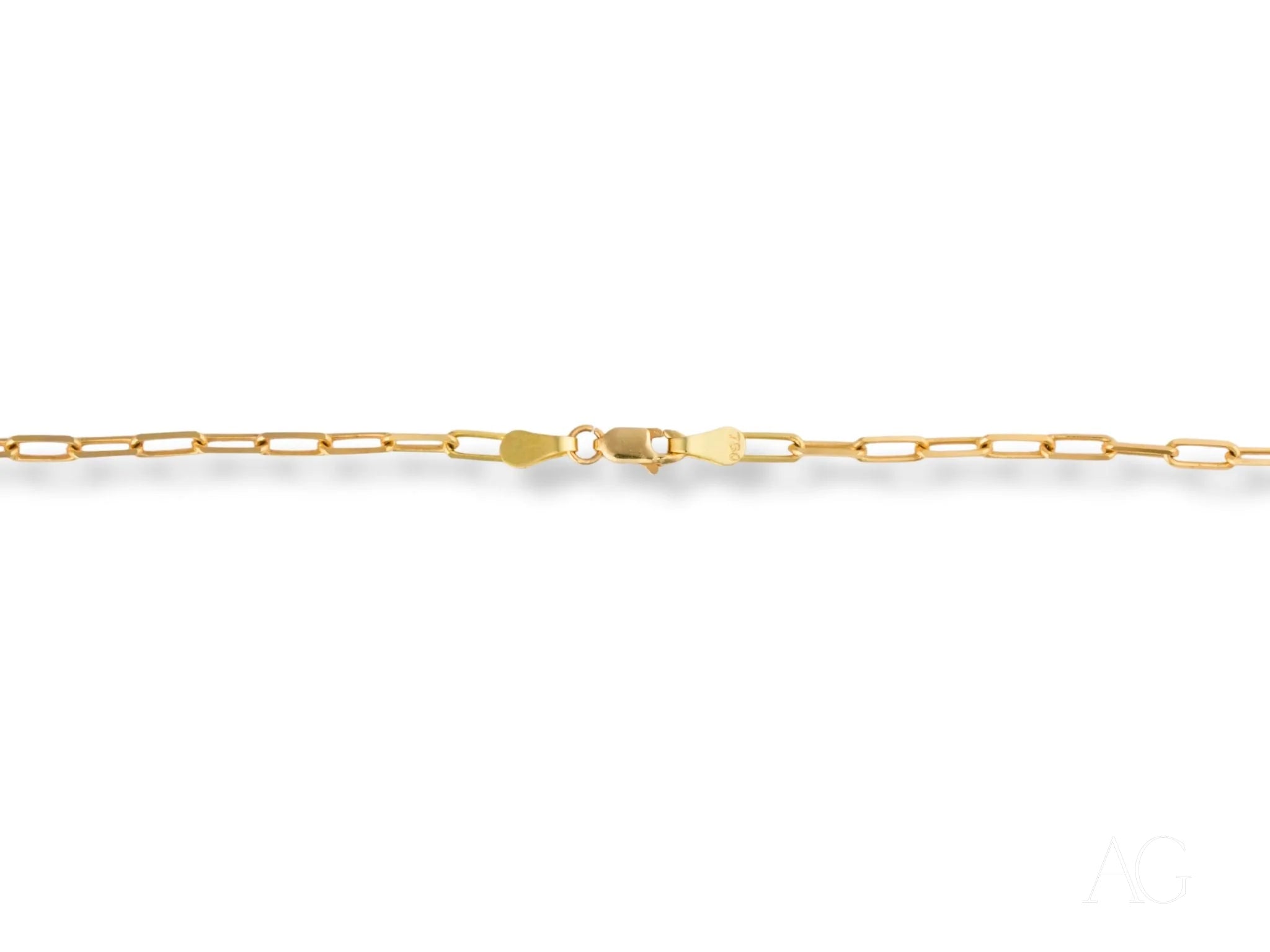 Gold rectangular link chain showcasing 18K Yellow Gold Paperclip Link Chain jewelry