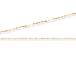 Two gold chain strands of the 18K Yellow Gold Paperclip Link Chain for art gold jewelry