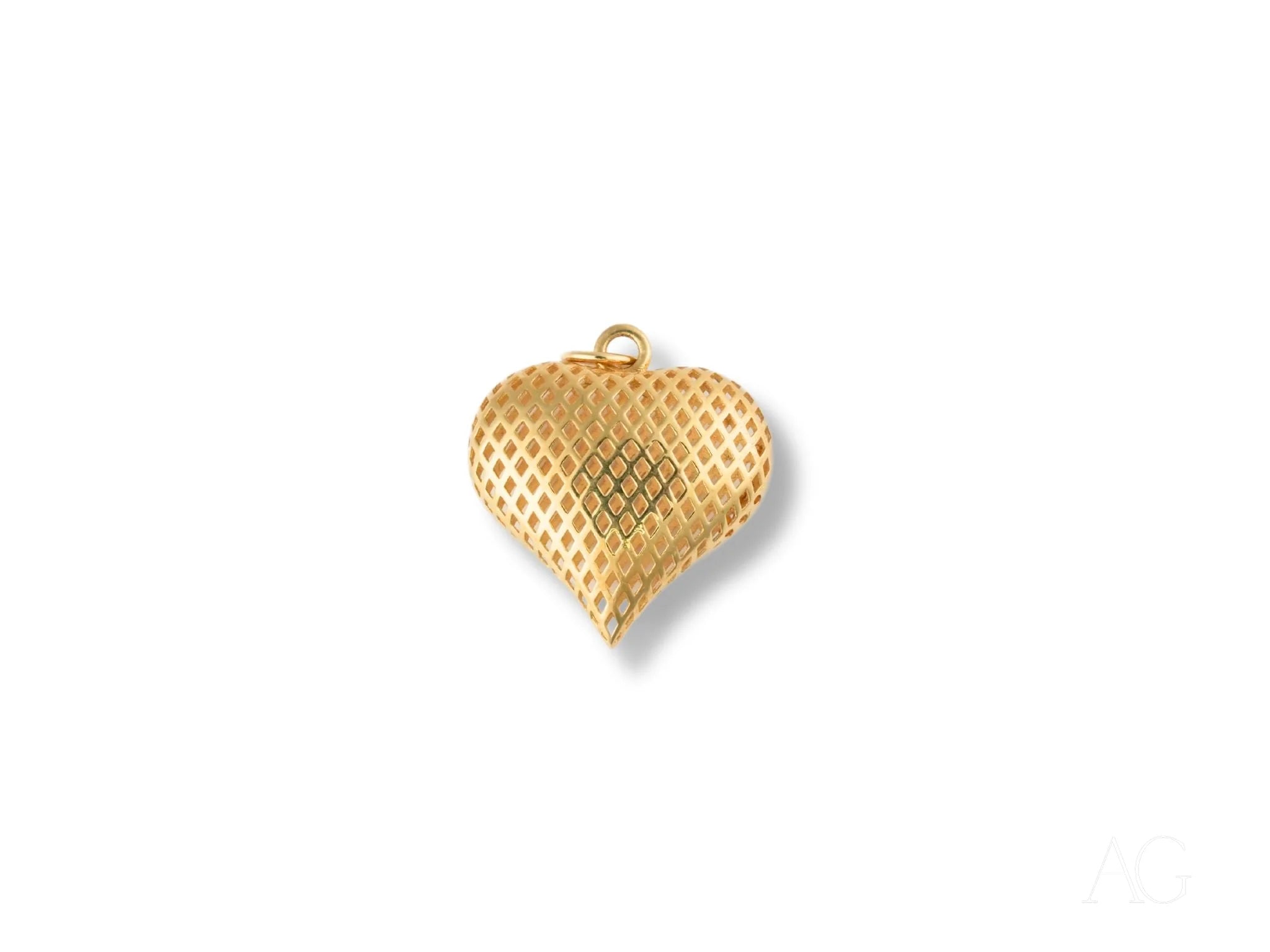 Gold-toned heart pendant with textured diamond pattern, perfect for golden love lovers