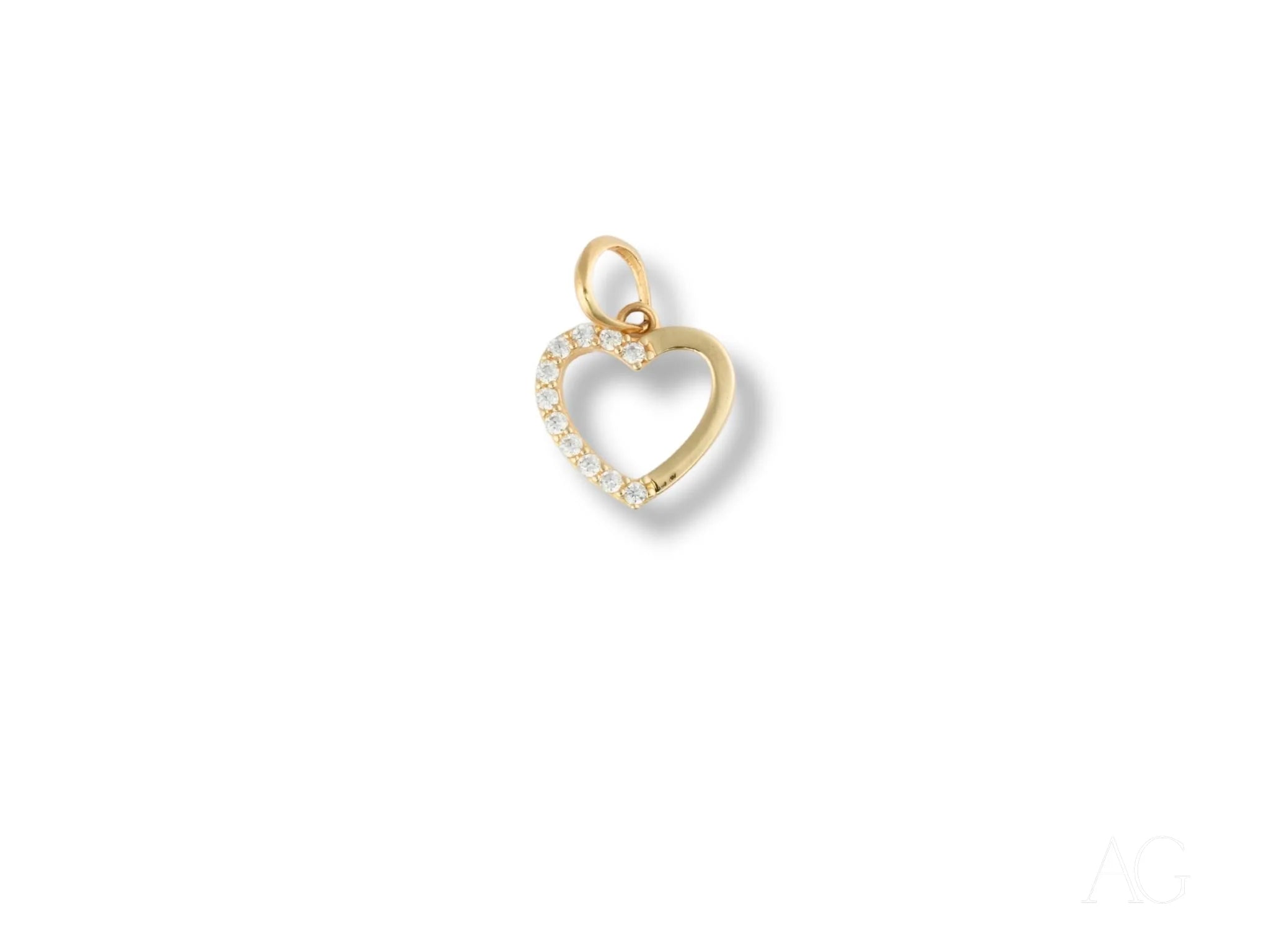 Gold heart-shaped pendant with cubic zirconia accents in 18k gold for Golden Love