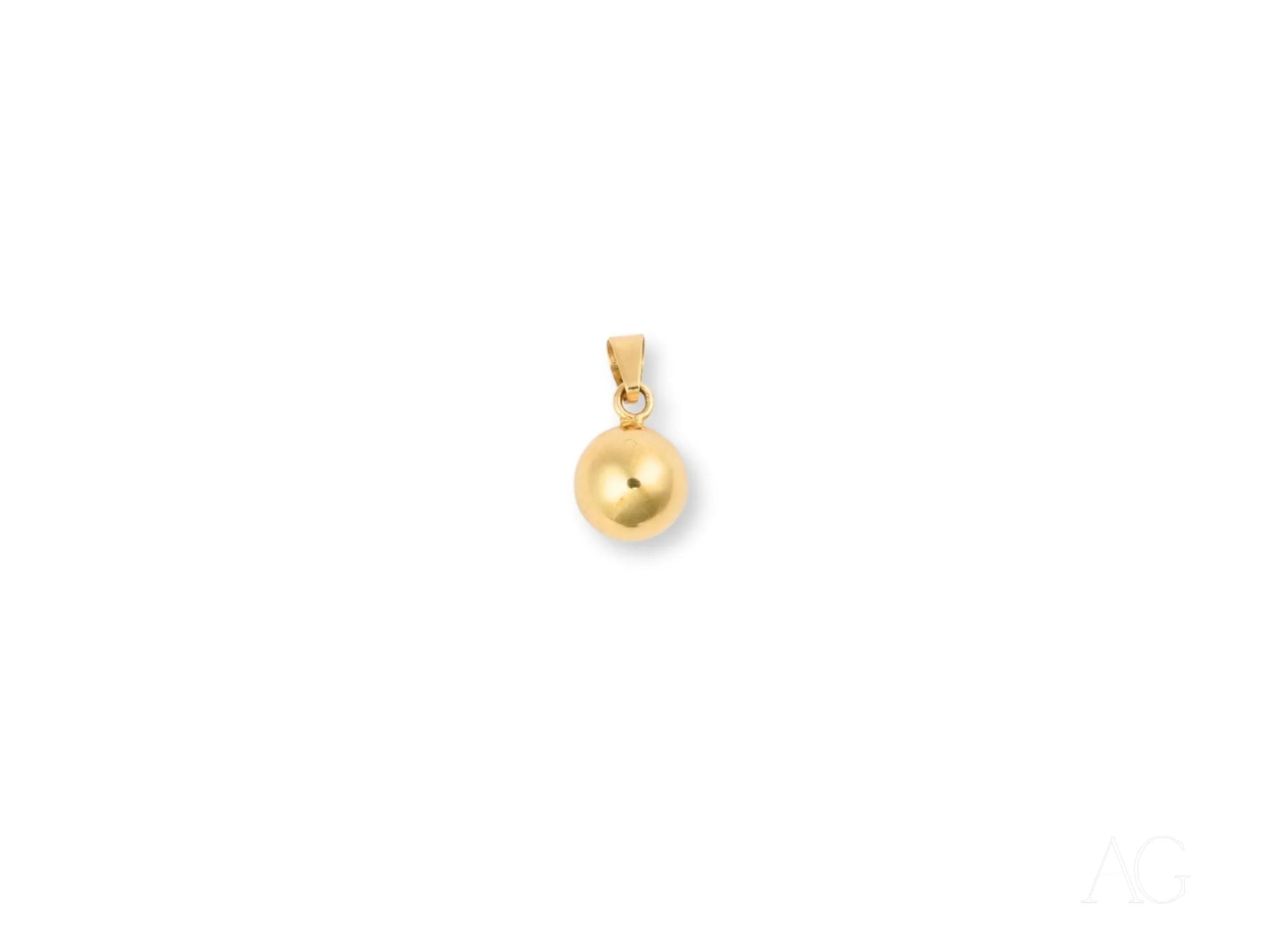 Gold spherical pendant in 18k gold with a small bail attachment for elegant wear