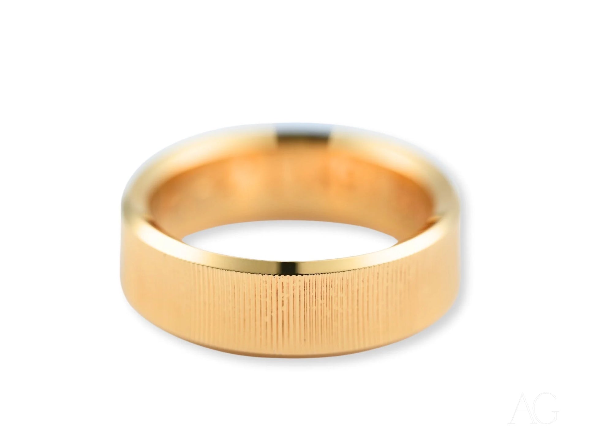 Gold wedding band with textured surface in 14k gold, Golden Whisper classic fit style