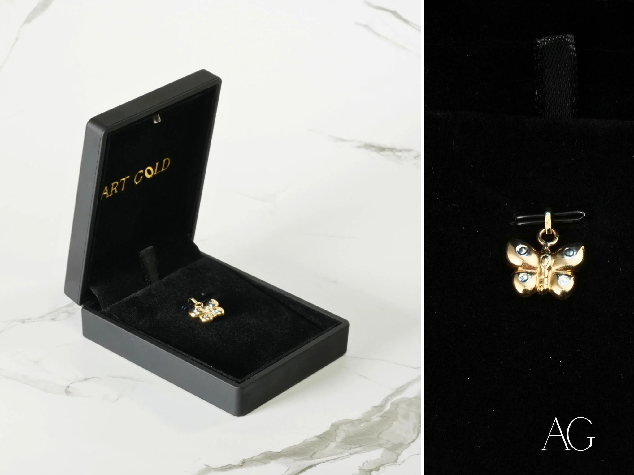 Gold Butterfly Charm in Black Jewelry Box from Golden Wings Collection in Solid 18k Gold