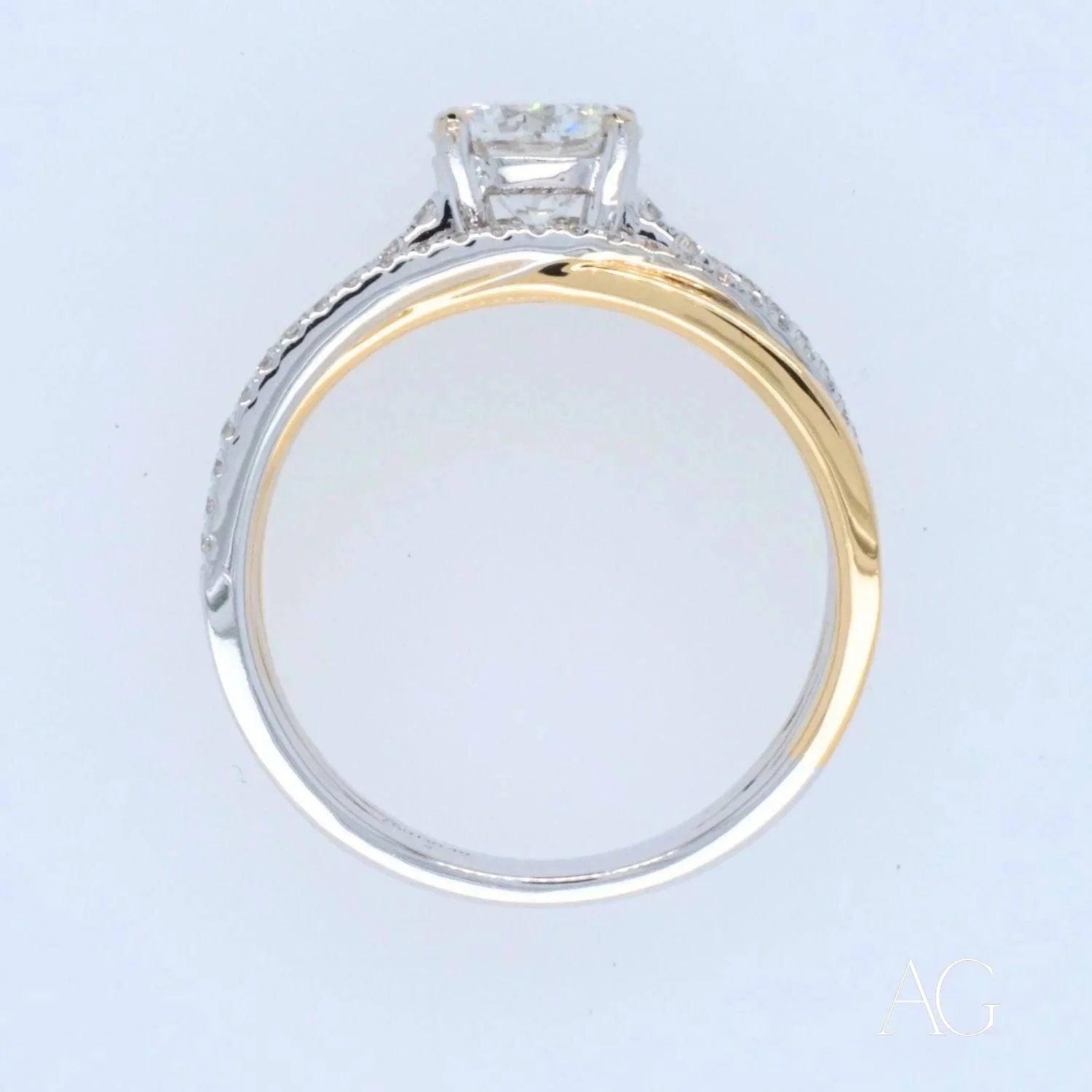 Two-tone 18k White and Yellow Gold engagement ring with 1ct diamond in square setting